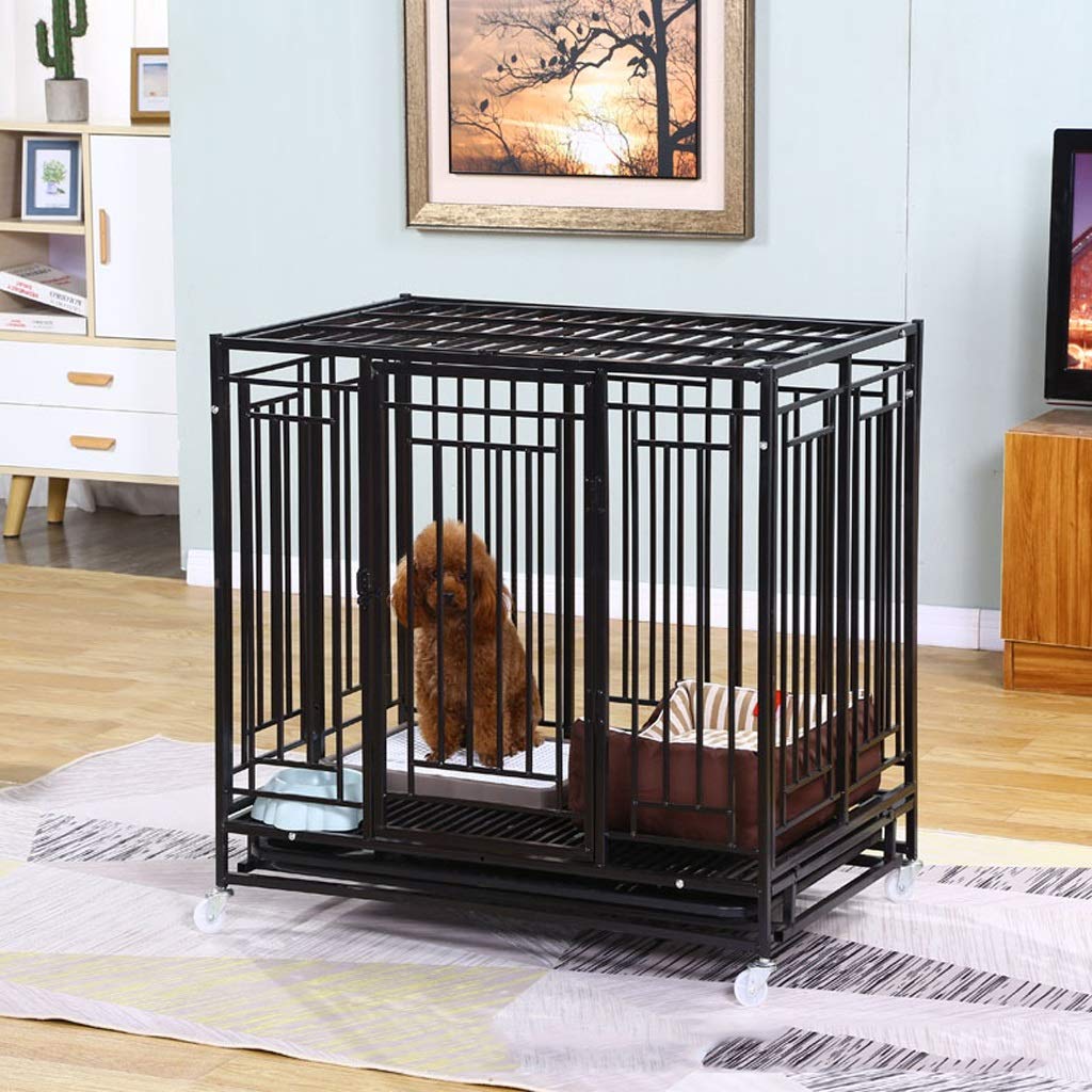 JKXWX Black Indoor Dog Crate with Tray & Locking Wheels - Portable Pet Cage with Removable Toilet Fence for Home, Travel & Training | Durable Household Kennel for Small to Medium Dogs