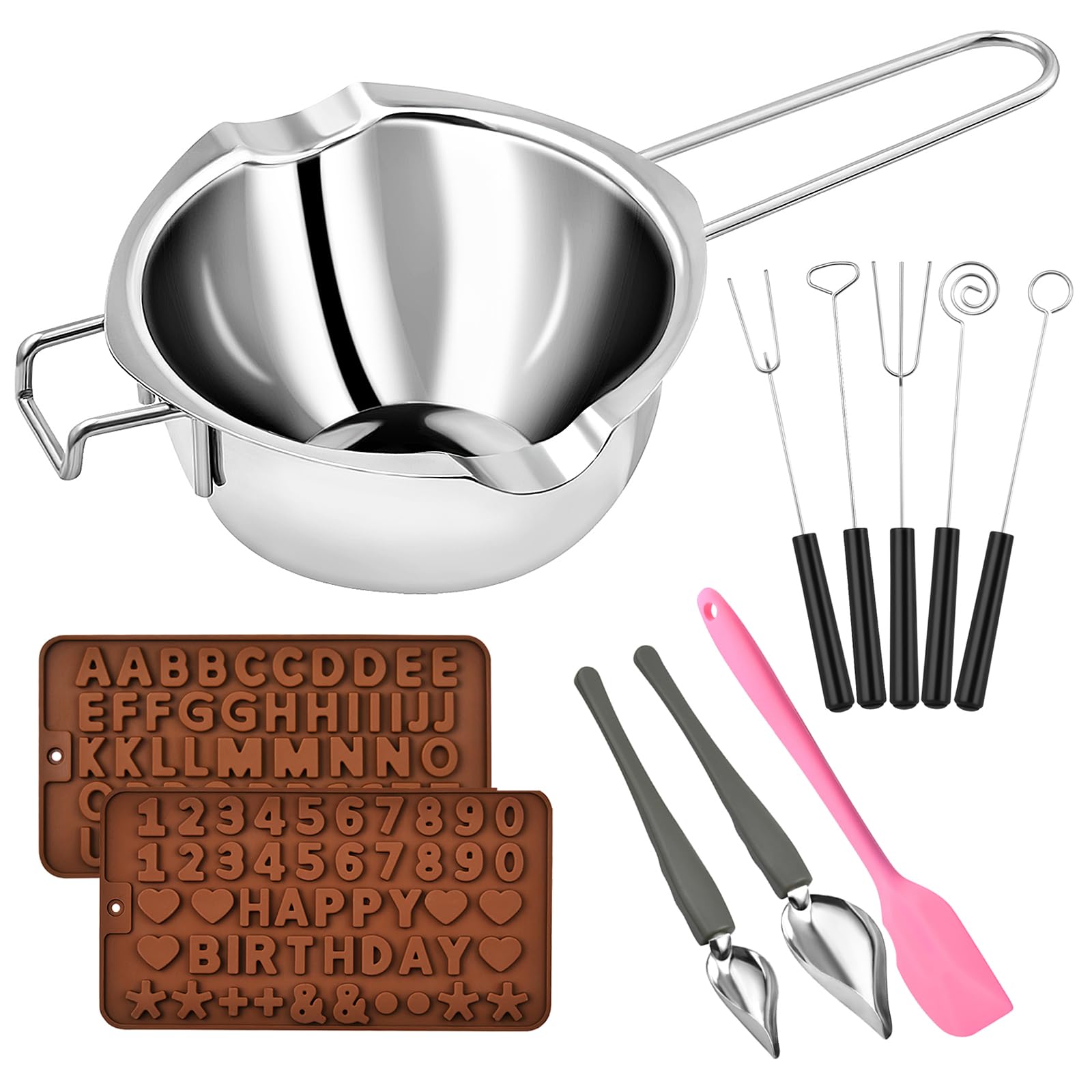 11-Piece Stainless Steel Chocolate Dipping Tool Set - Double Boiler Pot, Dipping Forks, Decorating Spoons for Candy Making, Cake Decorating & Dessert Preparation - Perfect for Home Baking, DIY Treats & Professional Chocolate Crafting