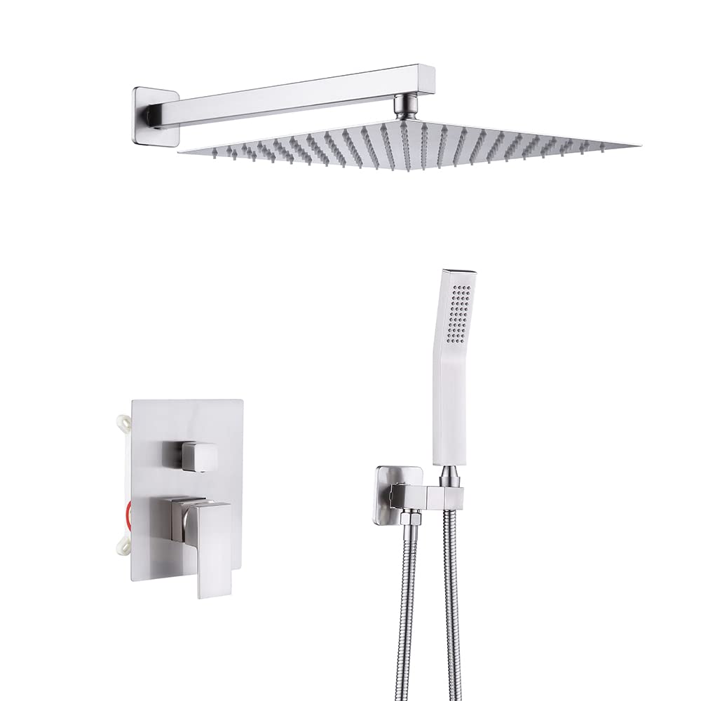 KETIPED 12 Inch Wall Mounted Rainfall Shower System with Handheld Shower Head Combo - Includes Rough-in Valve Body & Trim (HS-012BN) - Perfect for Modern Bathroom Renovations & Spa-Like Shower Experience