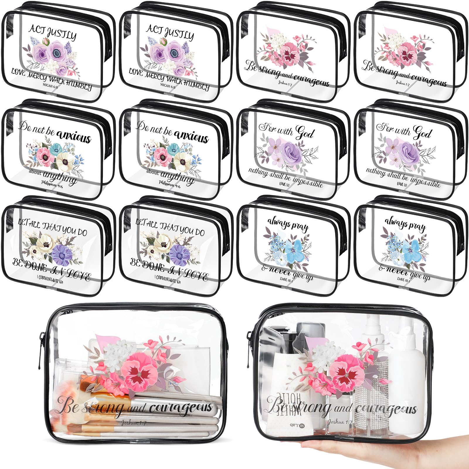 Christian Makeup Bags 24 Pcs - Waterproof Travel Bible Pouch for Women Gifts