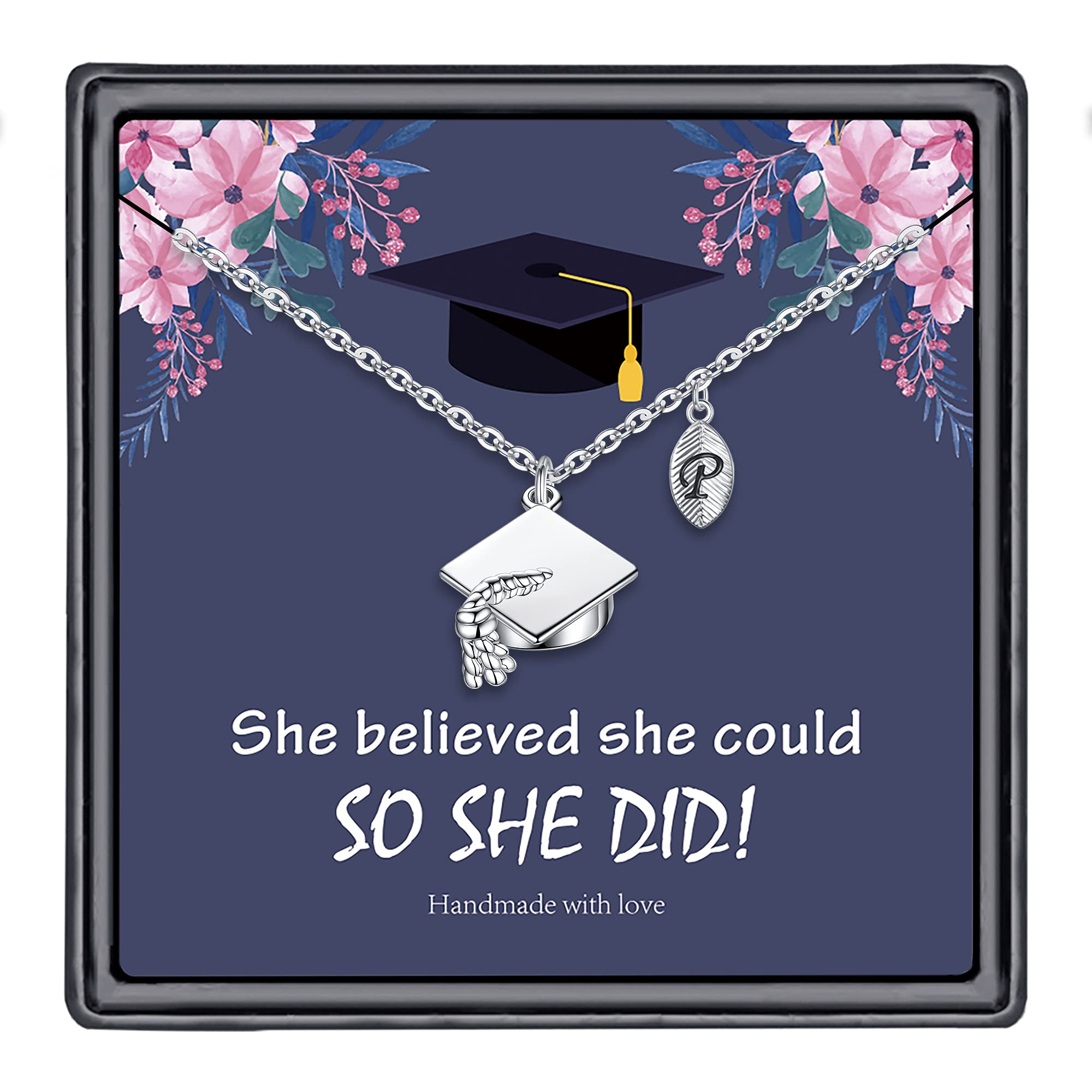 IEFWELL 2022 Graduation Cap Necklace for Women - Inspirational College Graduation Gift for Her, Personalized Letter Necklace Jewelry for Girls - Perfect for Commencement Ceremony, Graduation Party & Daily Wear