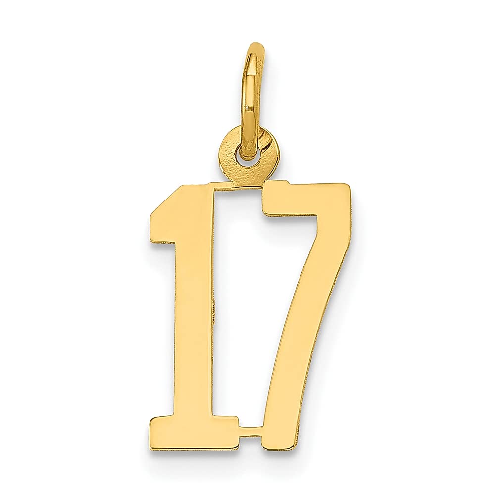 14K Yellow Gold Small Elongated Number 17 Charm Necklace Pendant - Dainty Fine Jewelry for Women - Perfect Birthday Gift for Her - Ideal for Anniversaries, Graduations & Special Occasions