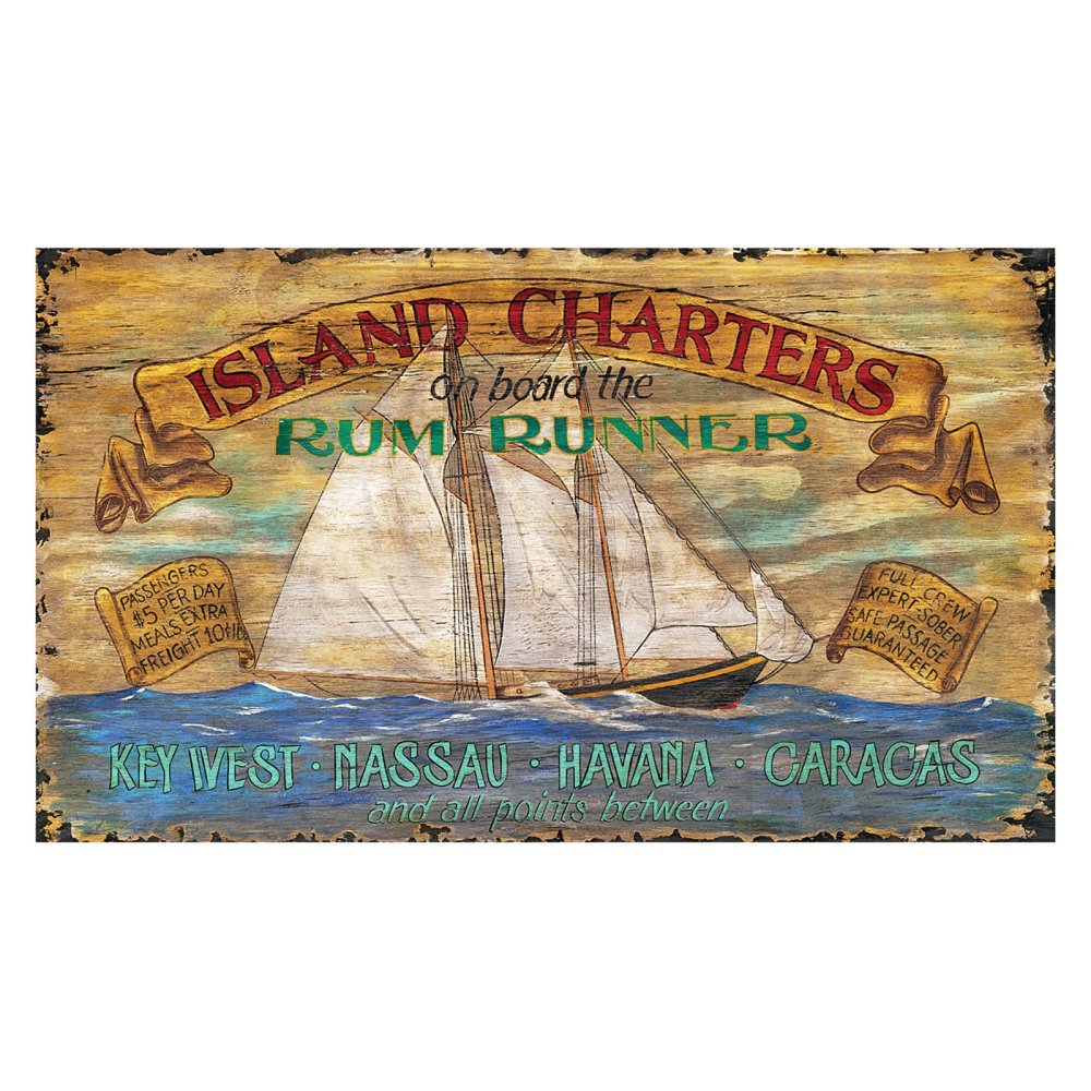 Red Horse Signs Island Charters Wall Art - Coastal Nautical Decor for Beach House, Office & Living Room
