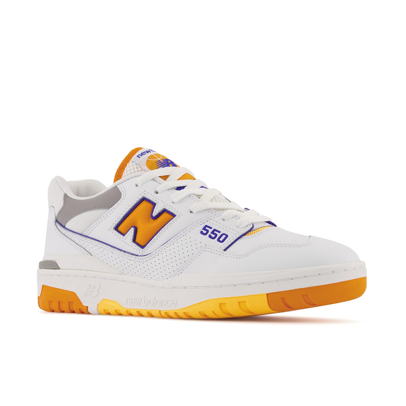 New Balance Men's 550 Lakers Basketball Shoes - White/Vibrant Orange/Purple Colorway | Retro Sneakers for Streetwear & Casual Outfits | Perfect for Basketball, Gym & Everyday Wear