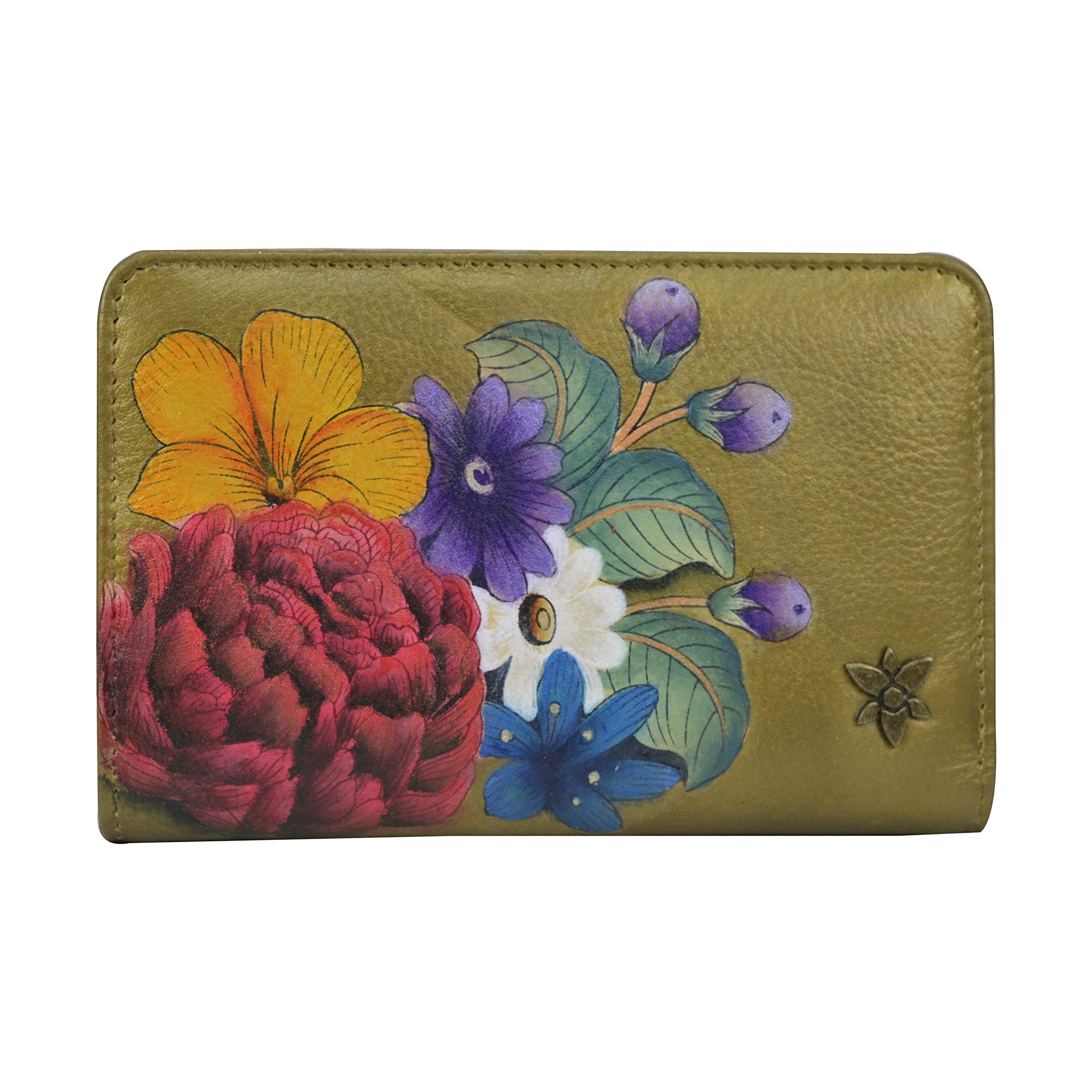 Anuschka Women’s Hand-Painted Genuine Leather Wallet - RFID Protected Bifold Organizer with Snap Button & ID Window | Perfect for Everyday Use, Travel & Gift Giving