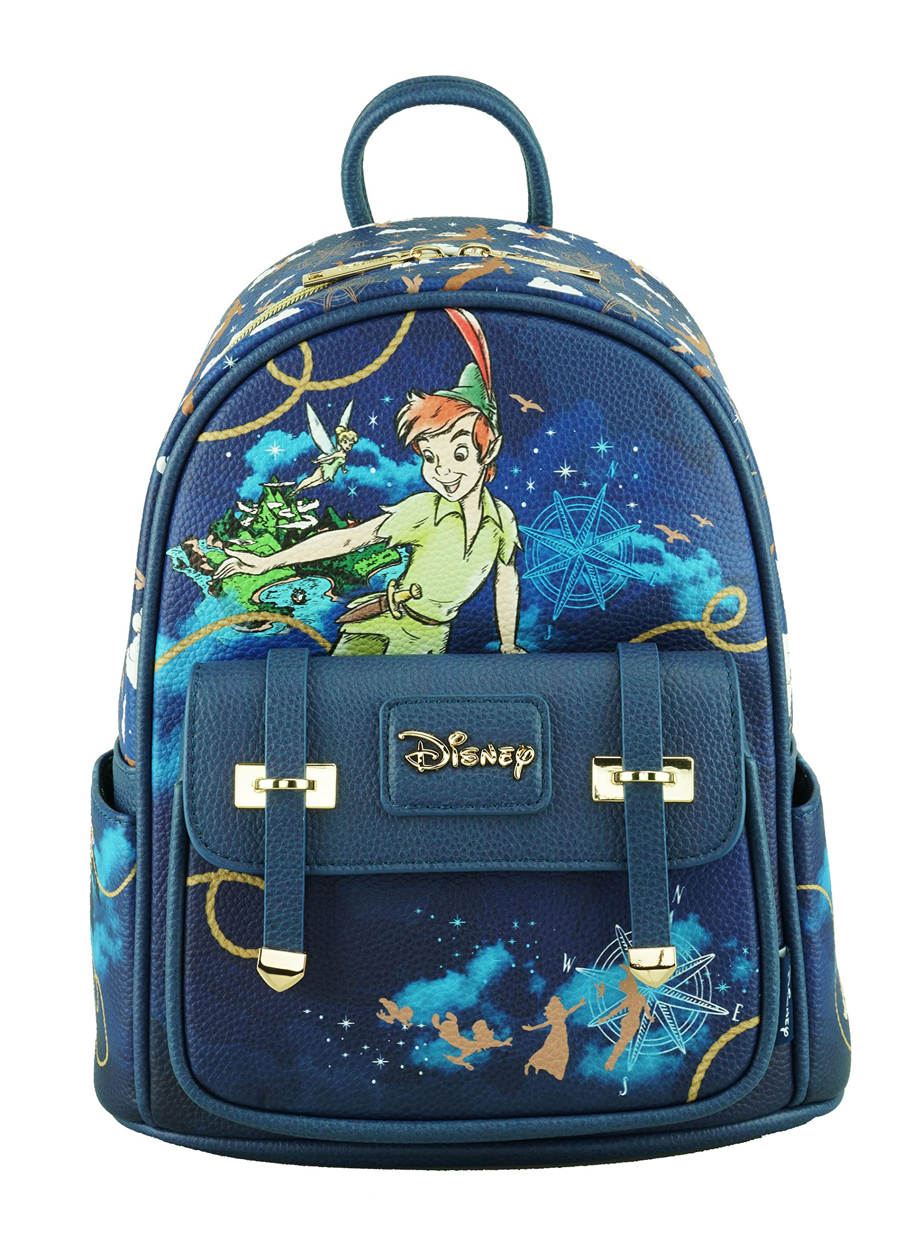 Disney Peter Pan 11 Inch Vegan Leather Mini Backpack for Women - Cute Fashion Shoulder Bag for School, Travel & Cosplay Accessories