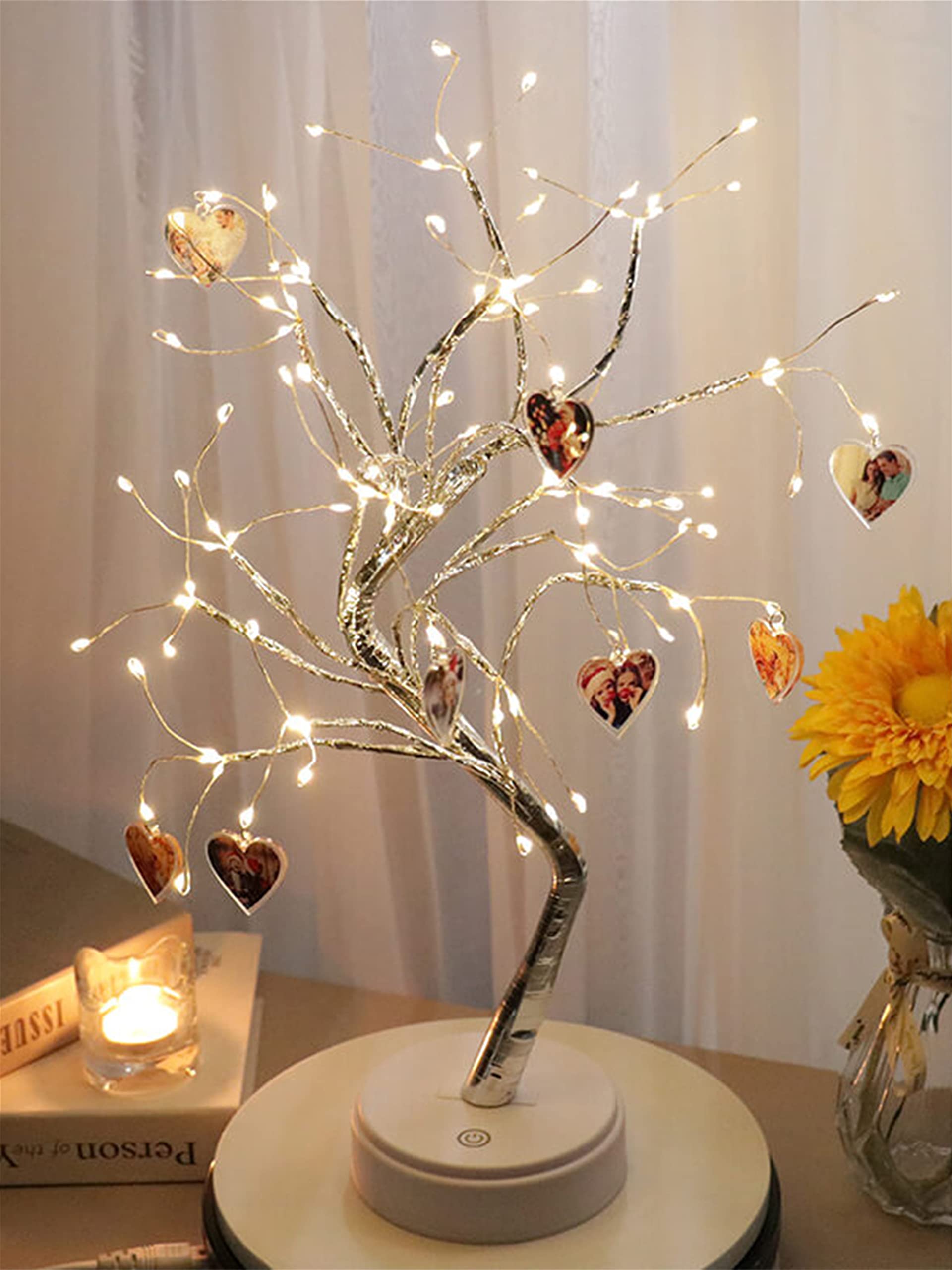 20'' Custom Photo Fairy Tree Light with 108 LED Lights - Personalized 1-12 Picture LED Night Light for Bedroom, Christmas Decor & Gift (12 Photo Option) - Perfect for Holiday Decorations, Bedside Lighting & Romantic Ambiance