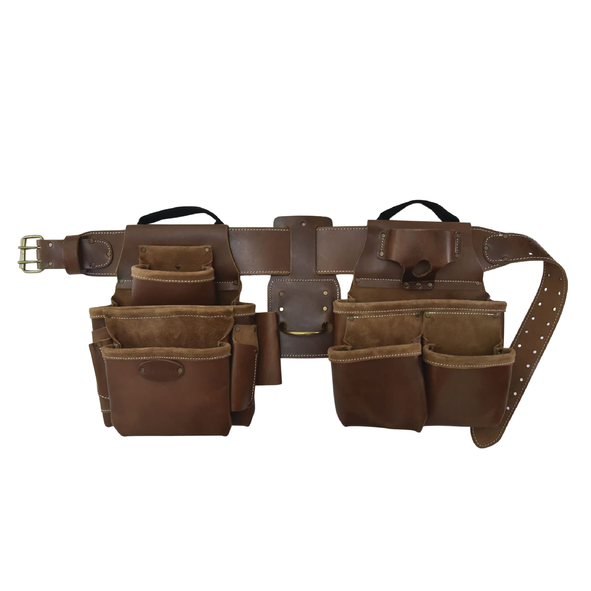 Style n Craft Premium Leather Carpenter Tool Belt Set for Men - 4-Piece Full-Grain Leather with 17 Pockets, Tape Holder & Hammer Loop - Heavy Duty Nylon Stitch - Durable Construction Work Belt for Woodworking, Framing & DIY Projects