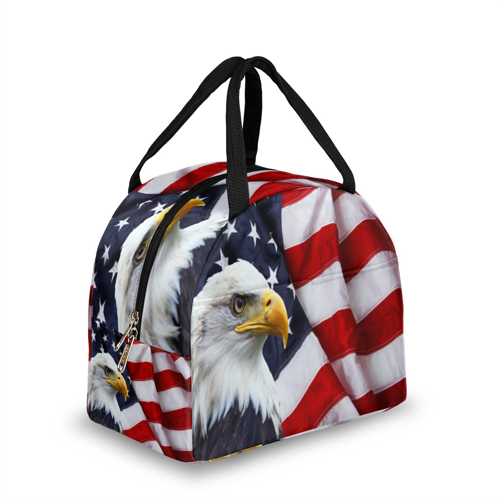 **Insulated Lunch Bag Tote with American Flag & Eagle Design - Waterproof, Leakproof Reusable Cooler Bag for Meal Prep - Portable Lunch Container for Work, Office, Picnic, Travel, Camping & Fishing - Ideal for Men & Women**