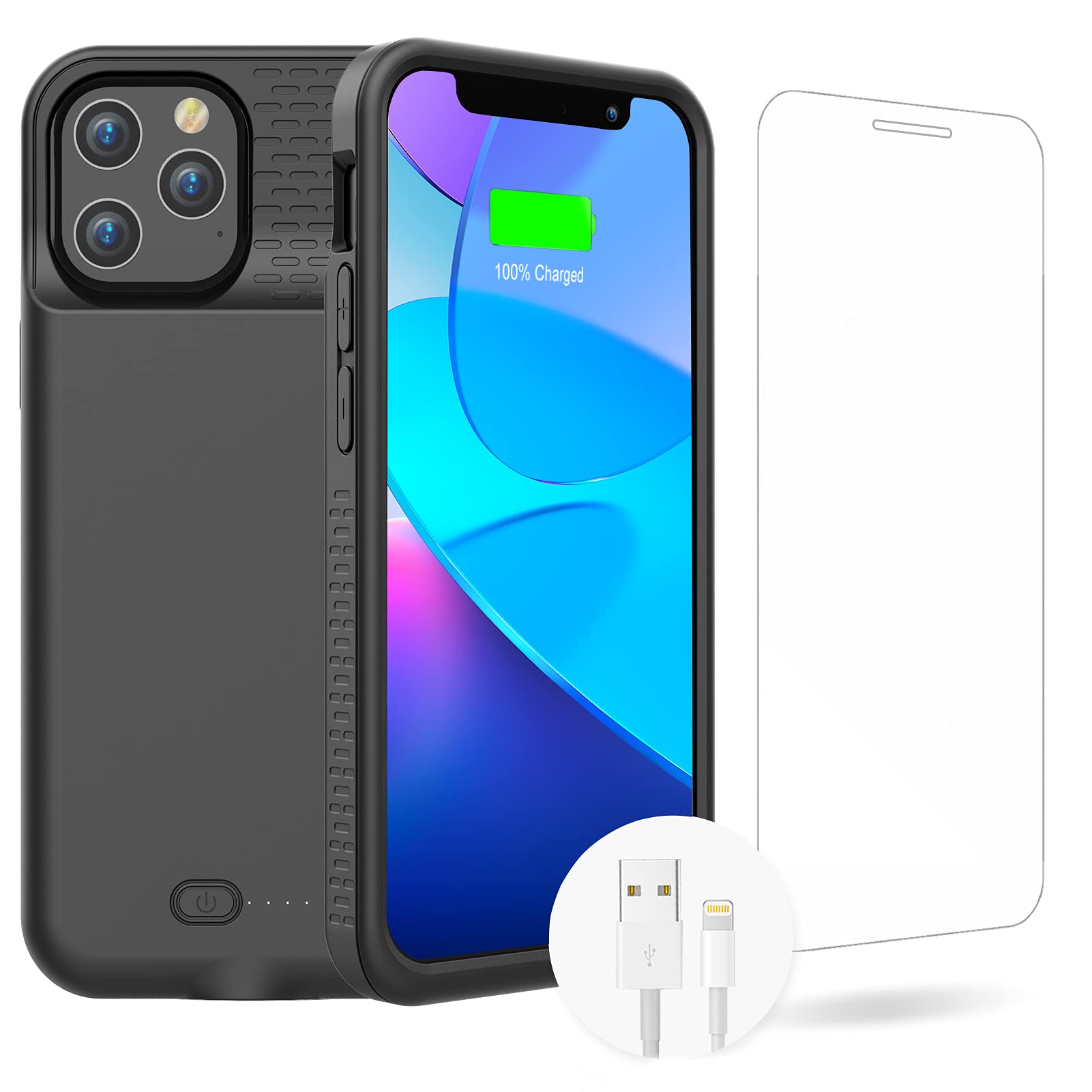 GIN FOXI 7000mAh Ultra-Slim Rechargeable Battery Case for iPhone 12 Pro Max (6.7 inch) - Anti-Fall Protection Extended Charger Cover | Perfect for Travel, Work & Outdoor Activities - Black