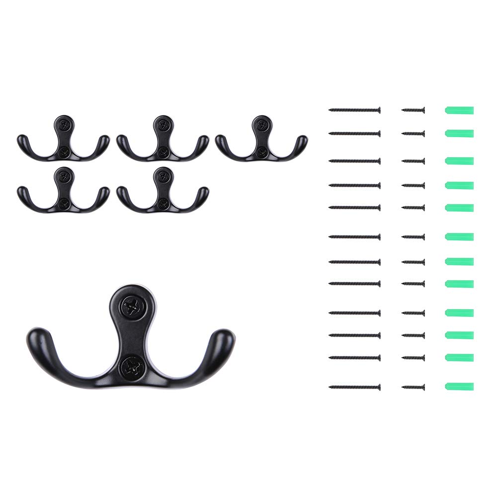 Heavy Duty Wall Mounted Coat Hooks - Dual Zinc Alloy Hanging Hooks for Indoor & Outdoor Use - Black, Reddish Brown, Bronze Finish - Perfect for Hanging Coats, Hats, Bags, Towels and Home Decor