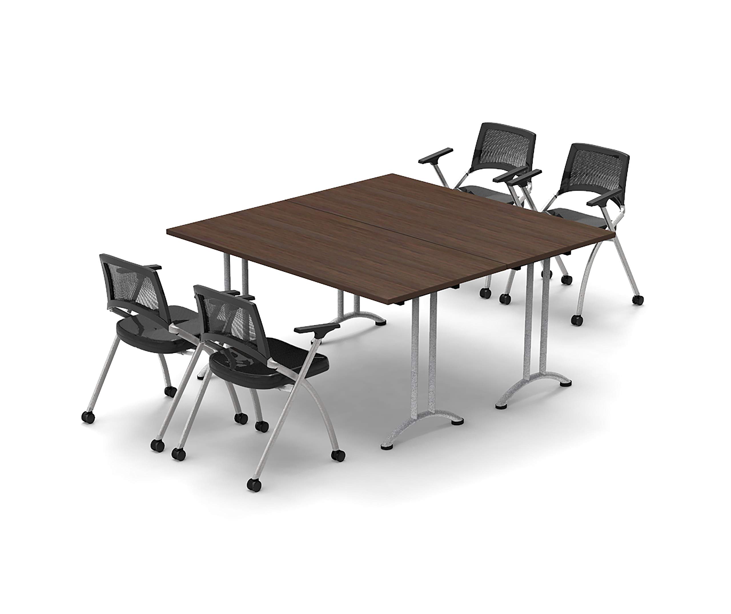 4-Person Folding Conference Table with Chairs - Portable Meeting Seminar Classroom Table Model 5673 (6-Piece Set, Java Color) - Ideal for Small Meetings, Classrooms, and Home Offices