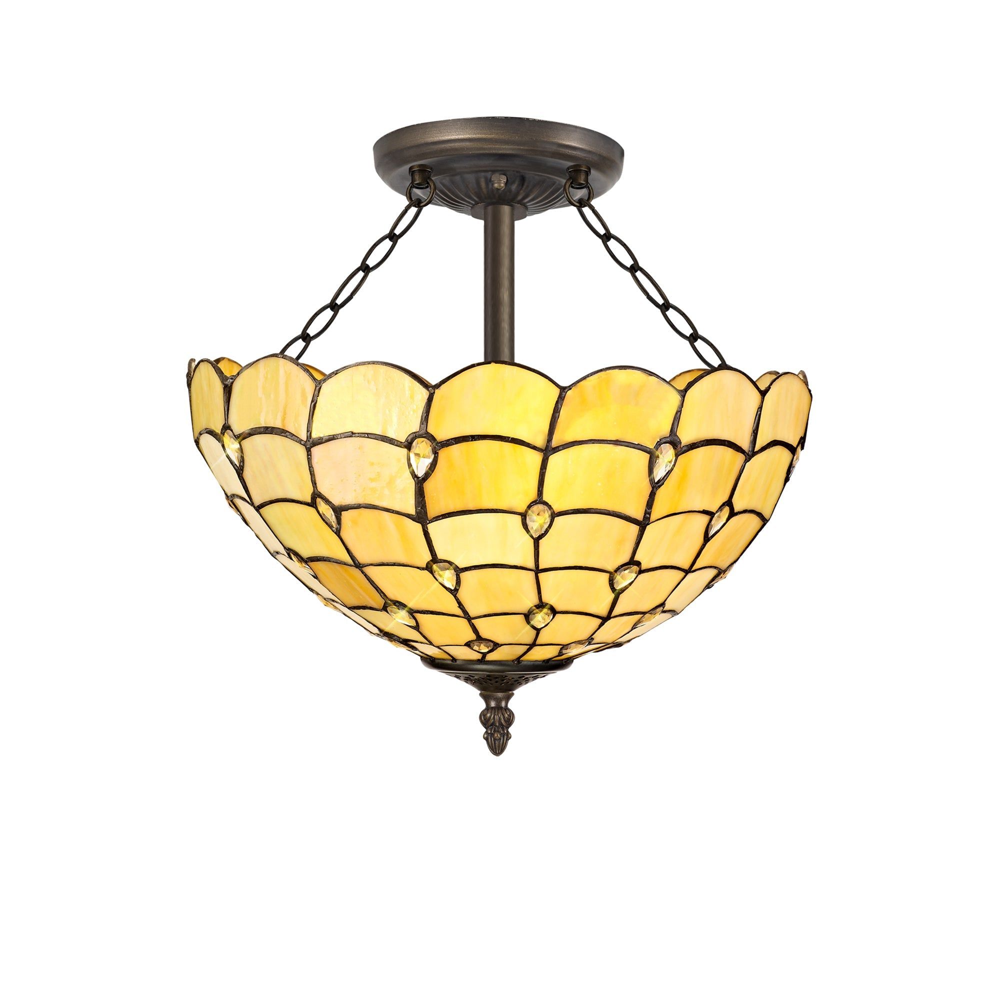 Aero 2/3 Light Semi Flush Ceiling Fixture with E27 Socket - Beige, Clear Crystal & Aged Antique Brass Finish | Perfect for Bedroom, Living Room & Dining Room Lighting