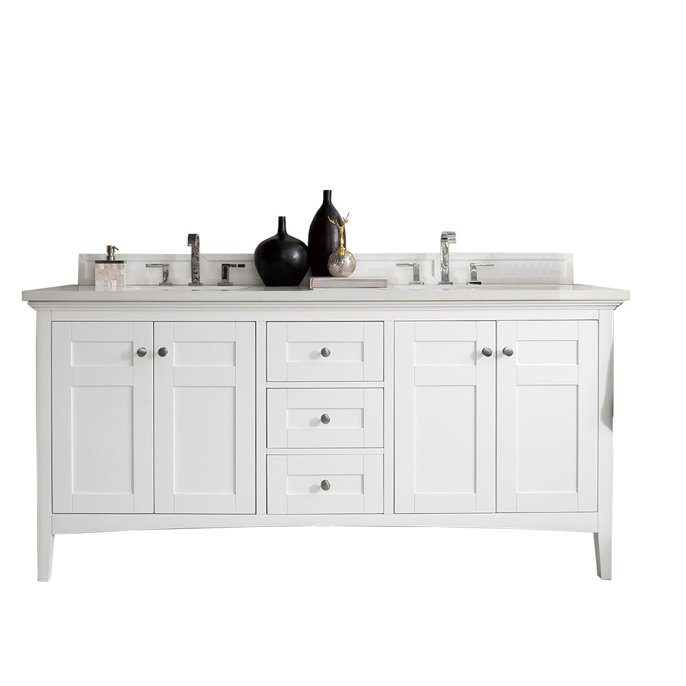 Palisades 72 Inch Double Bathroom Vanity with 3CM Classic White Quartz Countertop - Bright White Finish for Modern Master Bathroom Remodel
