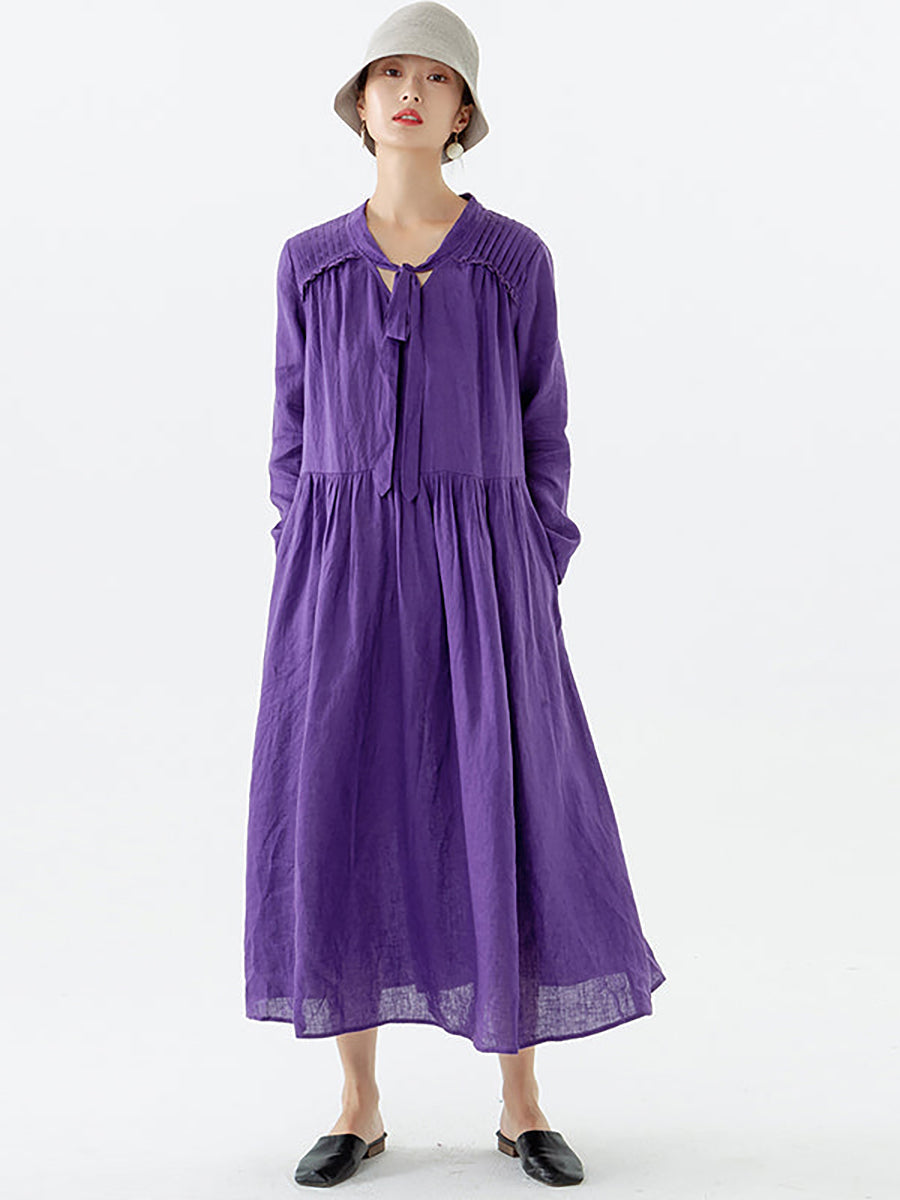 Plus Size Linen Dress for Women - Lace Up Long Sleeve with Pockets | Casual Summer Maxi Dress for Beach, Wedding & Everyday Wear