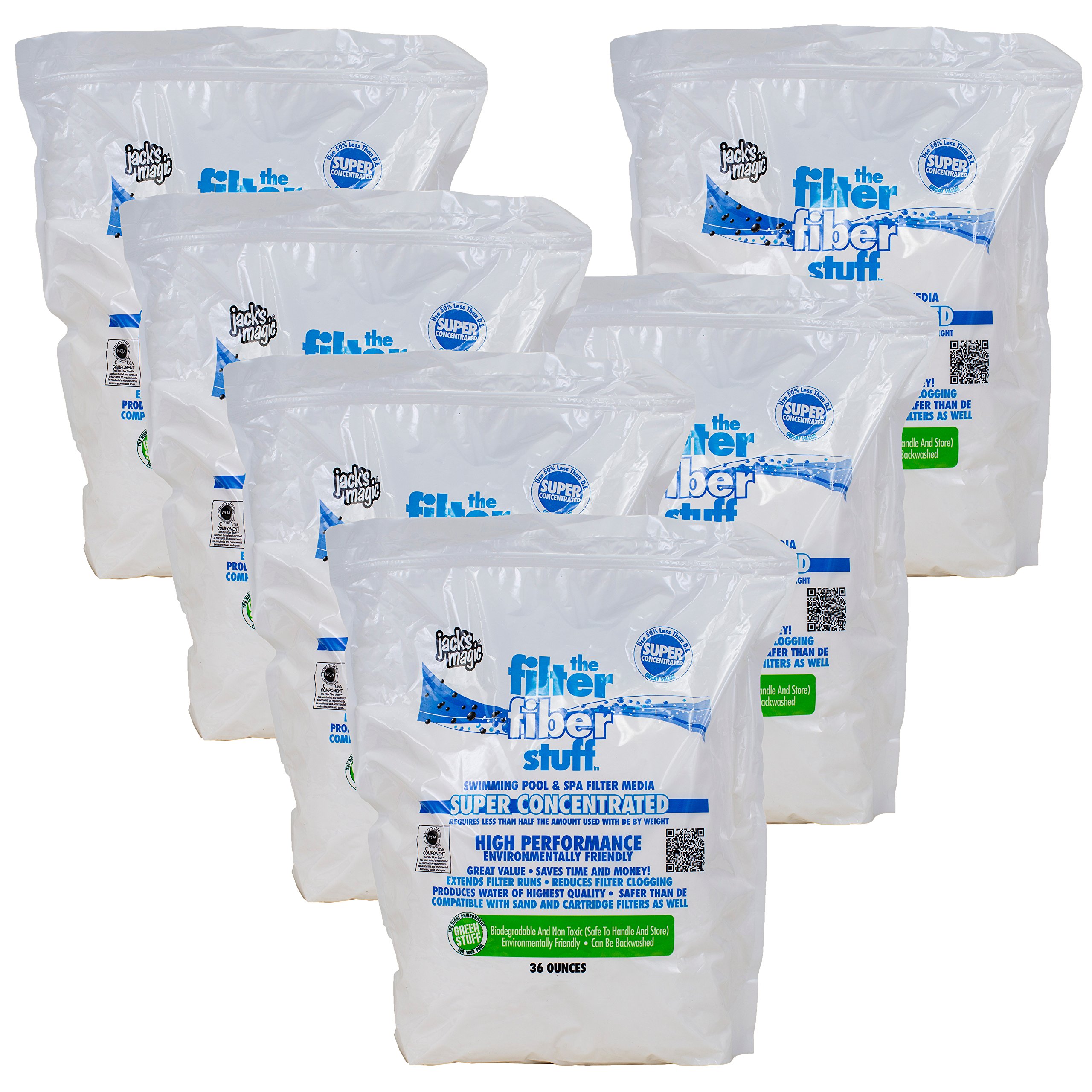 Jack's Magic The Filter Fiber Stuff (36 oz, 6 Pack) - Premium Pool Filter Cleaner for Sand Filters | Removes Fine Particles & Improves Water Clarity | Ideal for Swimming Pool Maintenance & Spa Care