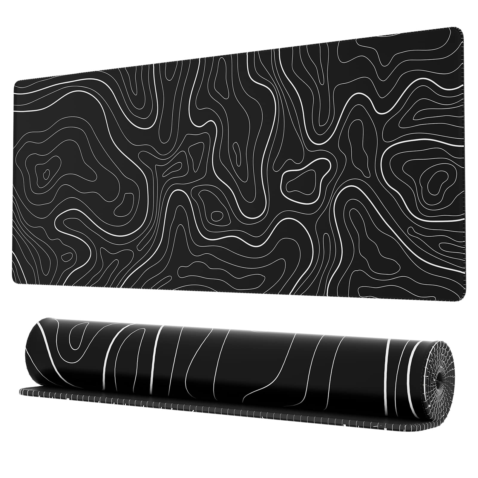 Ovenbird Large Gaming Mouse Pad 80x30cm - Non-Slip Topographic Map Design Mouse Mat for PC, Laptop, Keyboard & Mouse - Perfect for Gaming, Office Work & Home Use - Black Minimalist Computer Desk Accessory