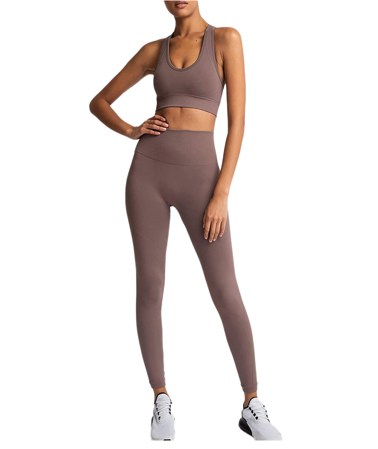 Beaufident Women's 2-Piece Seamless Workout Set - High Waist Yoga Pants & Sports Bra Matching Gym Outfit for Running, Yoga & Fitness Training