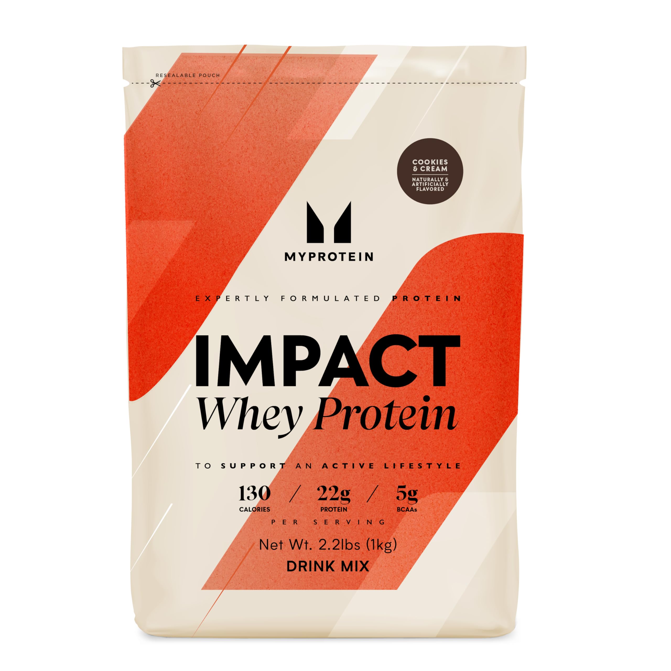 Myprotein Impact Whey Protein Powder 2.2 Lbs (32 Servings) - Cookies & Cream Flavor, 22g Protein & 5g BCAA Per Serving - Premium Protein Supplement for Muscle Recovery, Workout & Fitness Enthusiasts - Ideal for Post-Workout Shakes, Smoothies & Healthy Snacks
