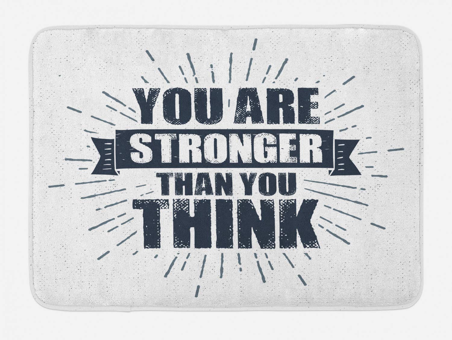 Ambesonne Motivational Bath Mat - 'You Are Stronger Than You Think' Inspirational Message, Non-Slip Plush Bathroom Rug, 30.2 x 20 Inches, Dark Blue Grey White - Perfect for Modern Home Decor & Spa-Like Bathroom Experience