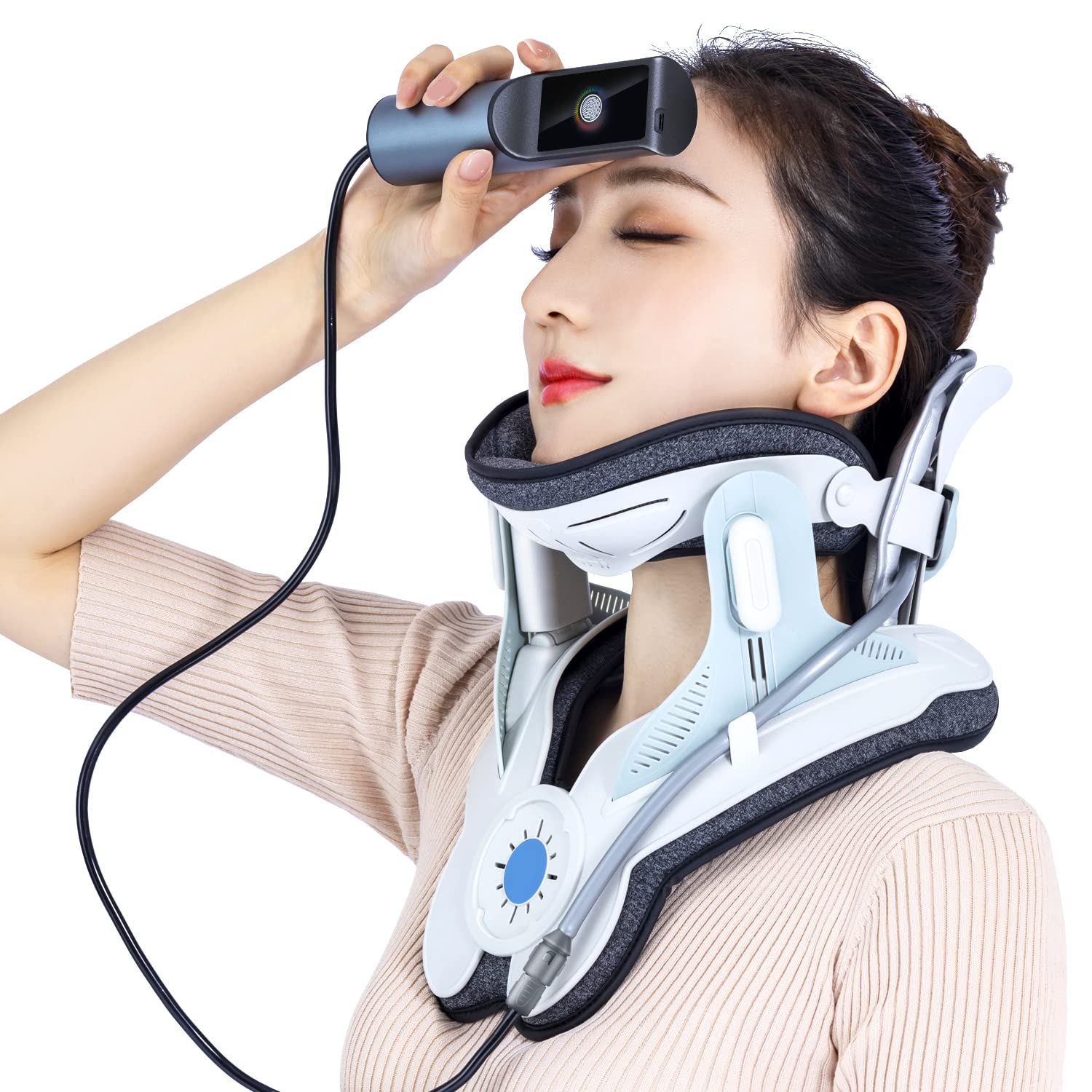 Electric Cervical Neck Traction Device for Home Use - Adjustable Neck Pain Relief with Air Pump - Perfect for Office Workers & Neck Pain Sufferers