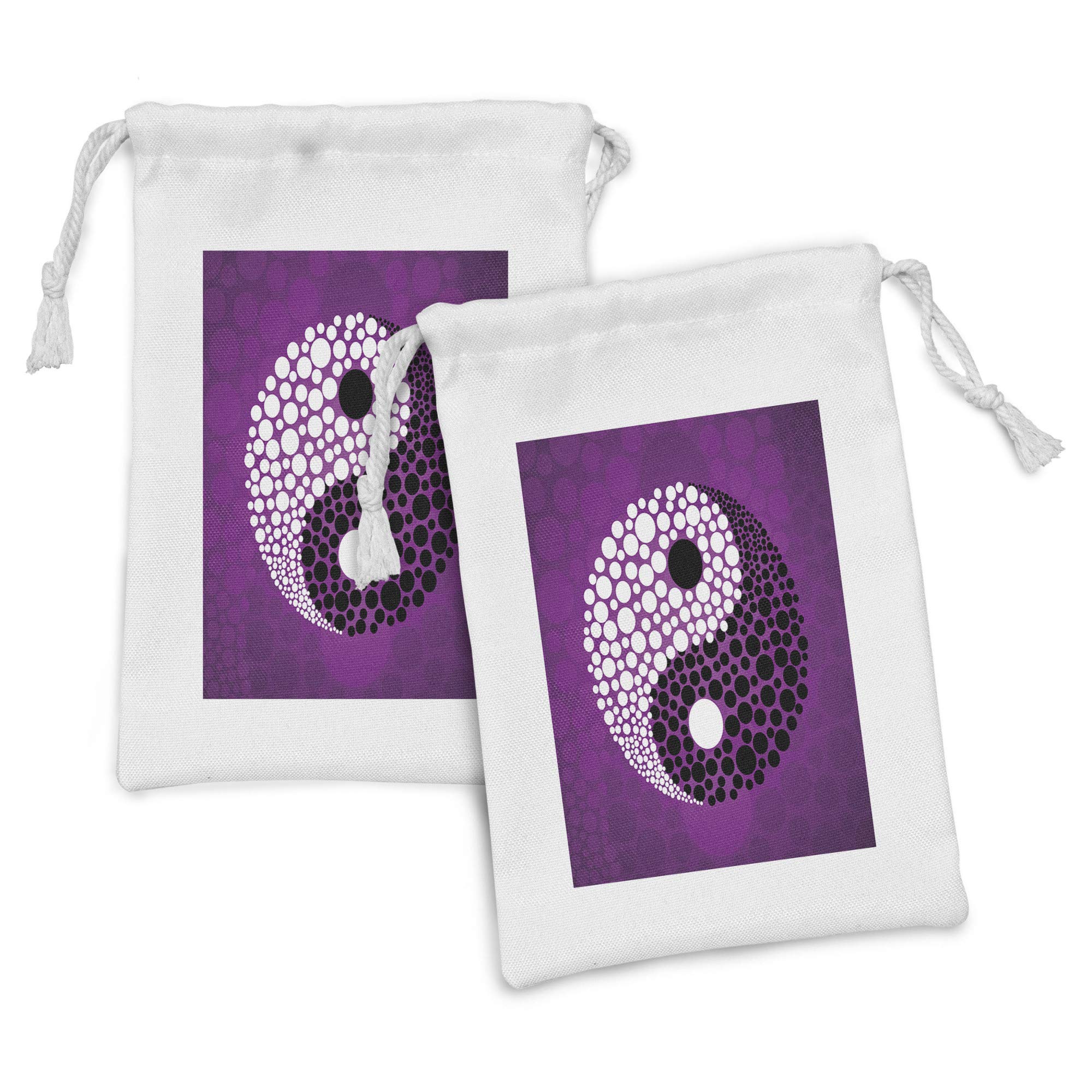Ambesonne Yin Yang Fabric Pouch Set of 2 - Abstract Design Harmony & Balance Eastern Theme Small Drawstring Bag (9