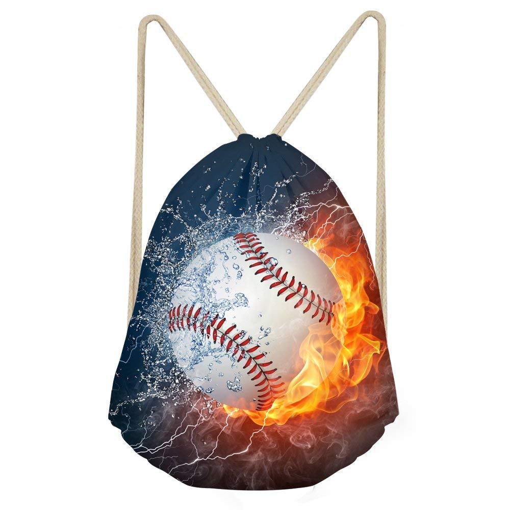 FANCOSAN Flame Baseball Drawstring Backpack - Gym Sports Bag for Men & Women, Swim Beach Bag for Adults & Kids, Fashionable Summer Backpack for Outdoor Activities (Pattern-21) - Perfect for Gym, Swimming, Beach Trips and Sports Events