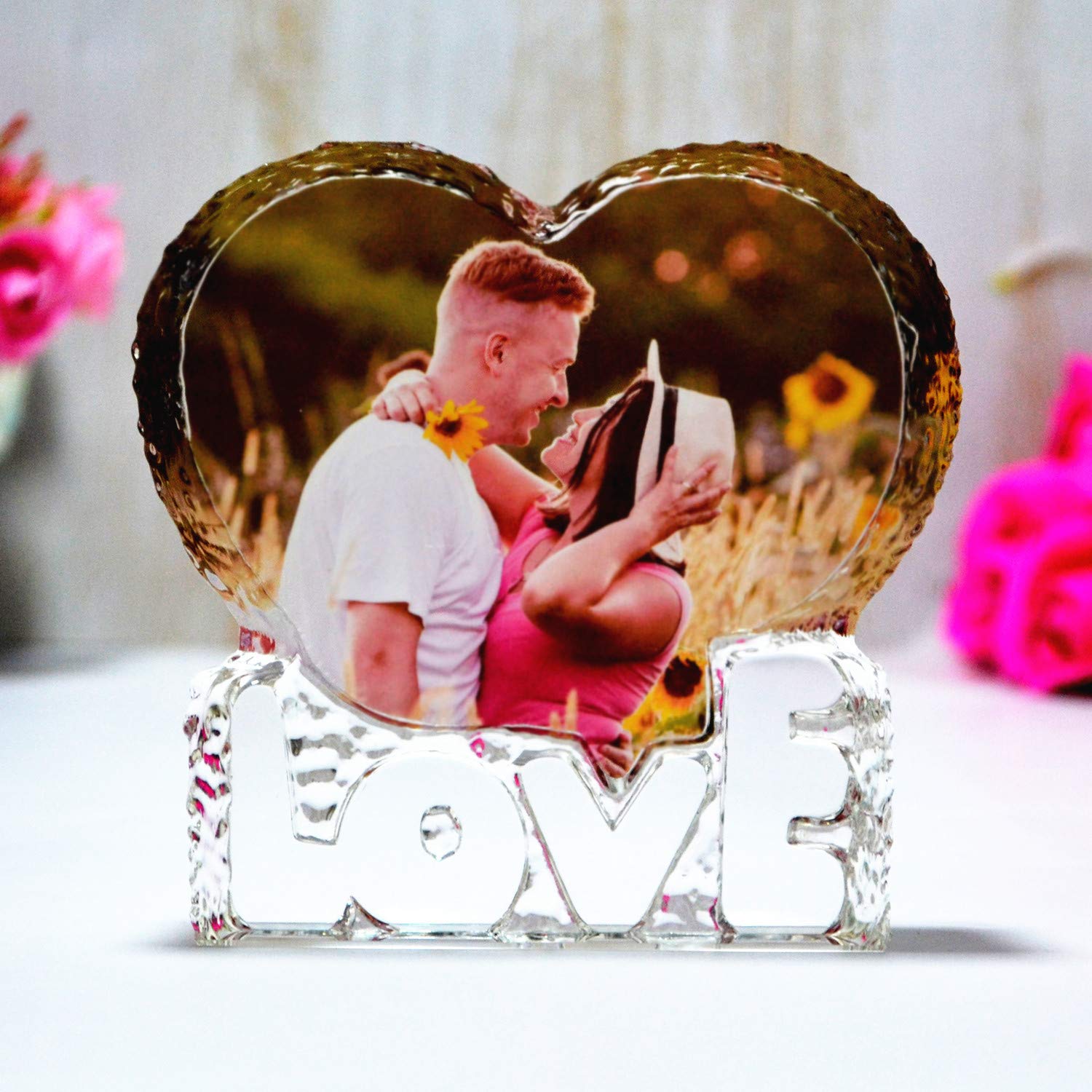 Personalized Heart Crystal Photo Frame - Custom Gift for Anniversary, Wedding & Birthday | Perfect for Couples & Loved Ones