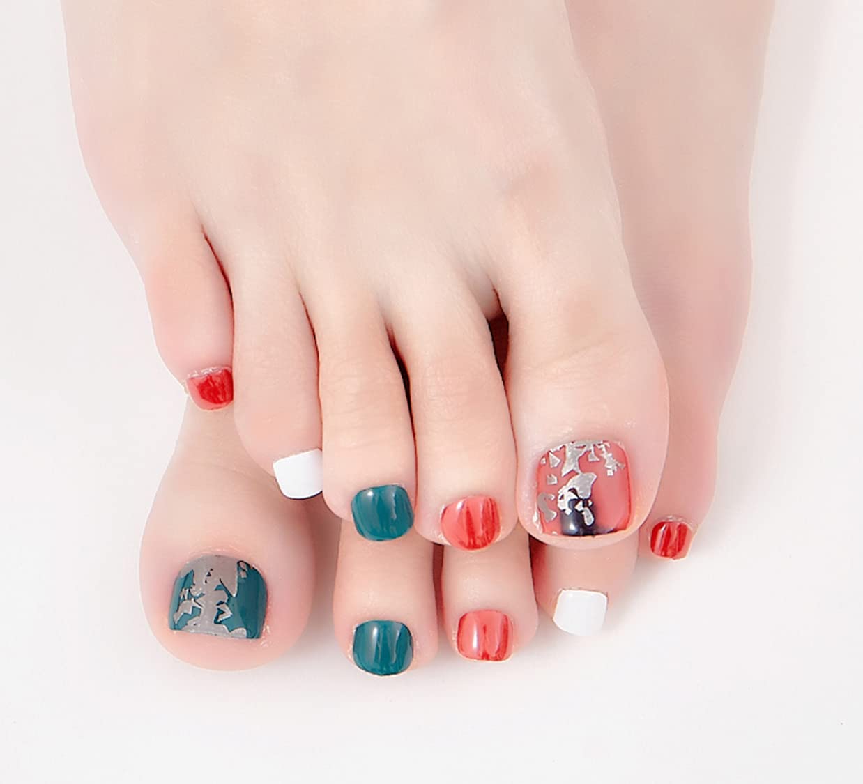 3D Nail Stickers for Women & Girls - Waterproof Glitter Luxury Nail Art DIY Self-Adhesive Peel Off Fake Nails - 22 Multicolored Tips (GD-044) | Perfect for Parties, Weddings, Holidays & Everyday Glam