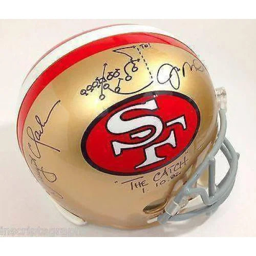 Authentic Joe Montana & Dwight Clark 'The Catch' Signed 49ers Helmet with JSA COA - Perfect for NFL Memorabilia Collectors & San Francisco 49ers Fans Display
