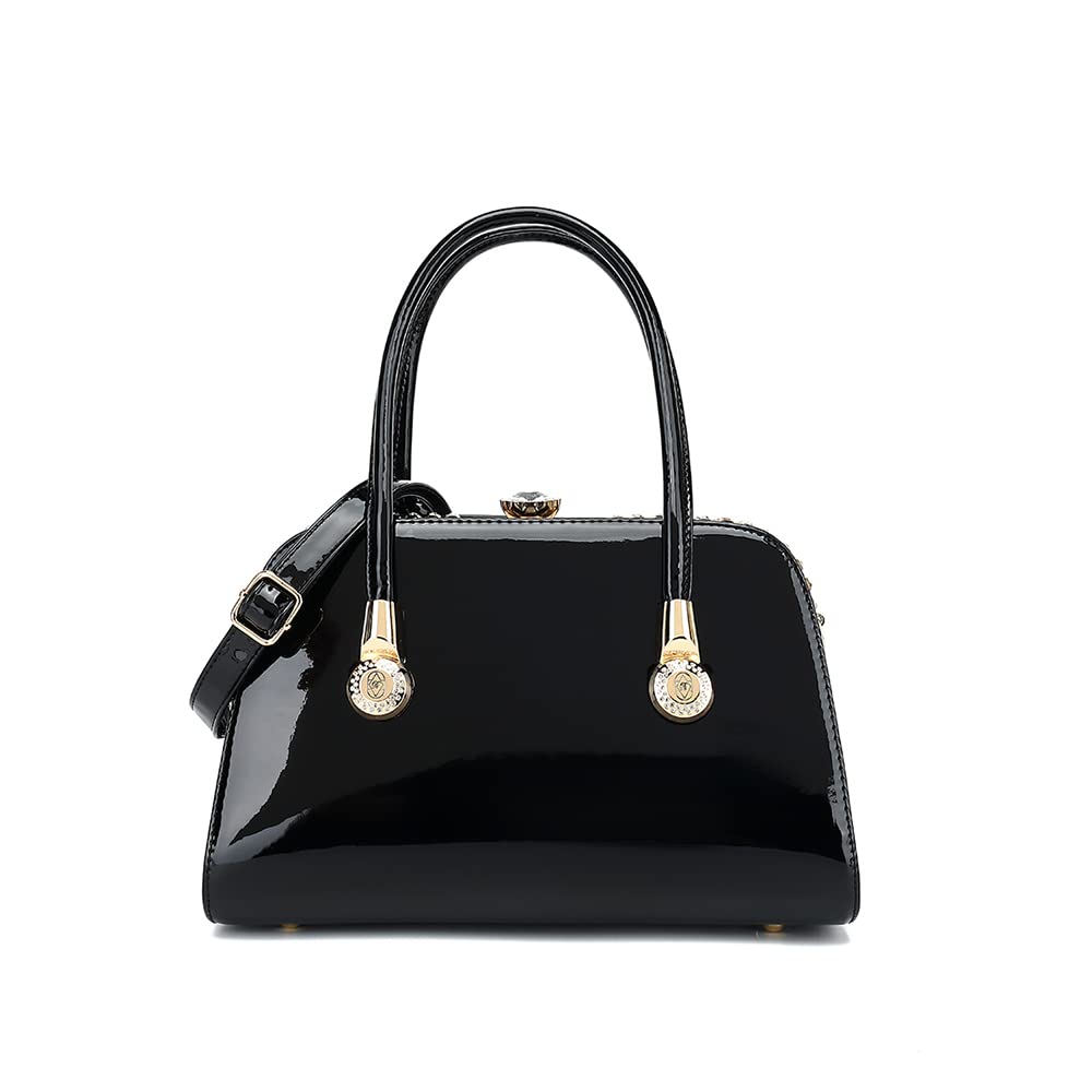 Stylish Women's Patent Leather Satchel Handbags with Top Handle & Kiss Lock - Crossbody Shoulder Bags for Work, Travel & Everyday Use
