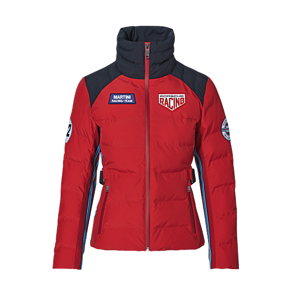 Porsche Women's Quilted Jacket with Belt - Martini Racing Design | Stylish Winter Coat for Fashion & Racing Enthusiasts | Perfect for Casual Outings, Car Shows & Motorsport Events