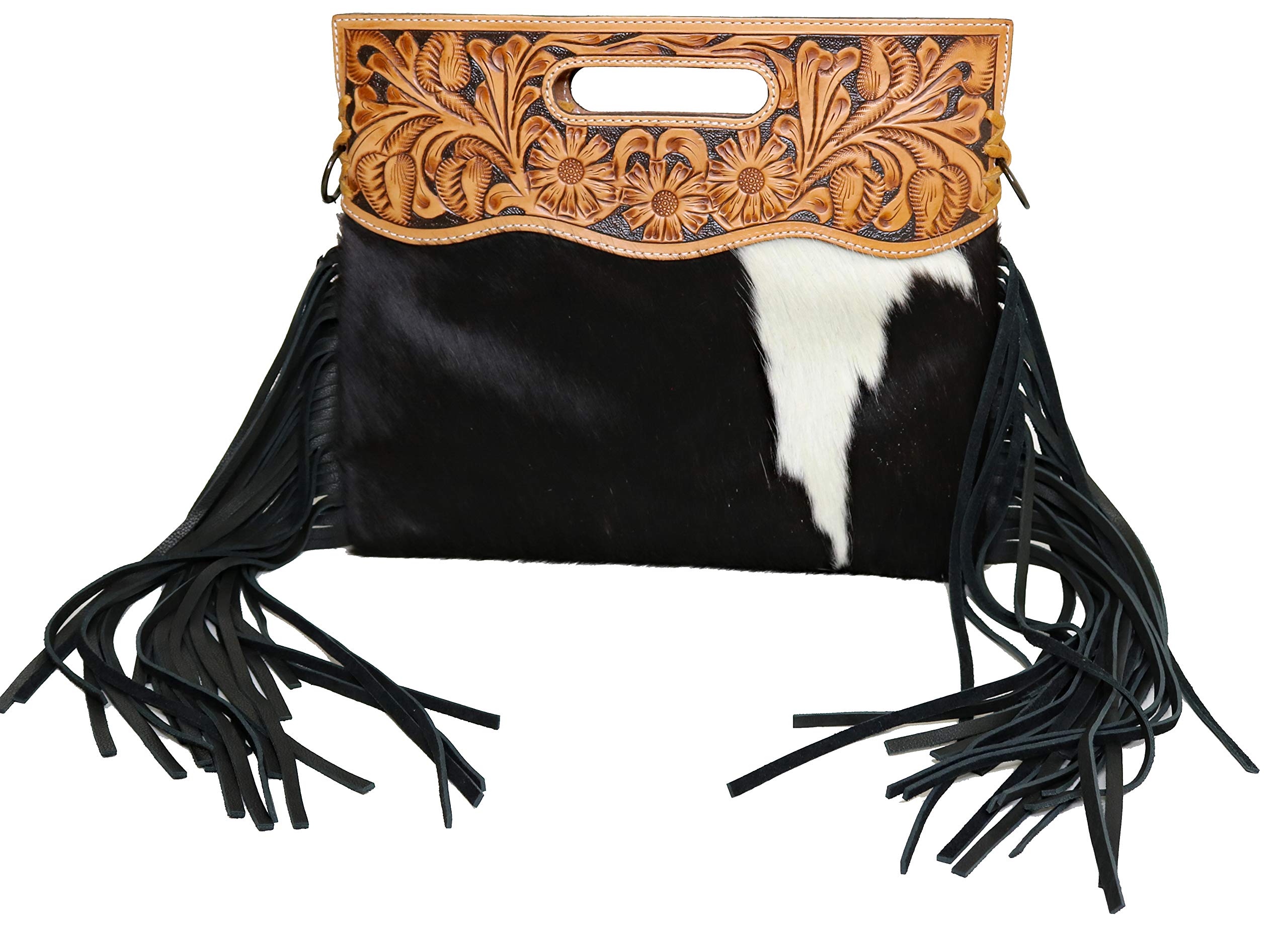 American Darling Leather & Hair Fringe Crossbody Bag ADBGS146BKW - Stylish Boho Purse for Women, Perfect for Music Festivals & Night Out