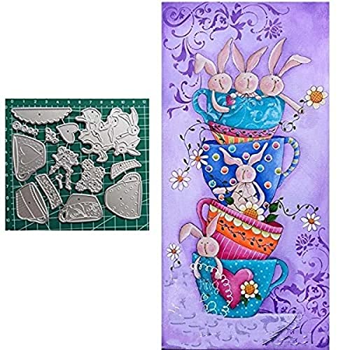 HAS Mountain - Bunny Teacup Metal Cutting Dies for Scrapbooking, Card Making, DIY Crafts, Photo Albums - Embossing Stencil Dies for Slimline Cards, Memorial & Thanksgiving Decorations - Perfect for Handmade Greeting Cards, Home Decor, and Gift Making