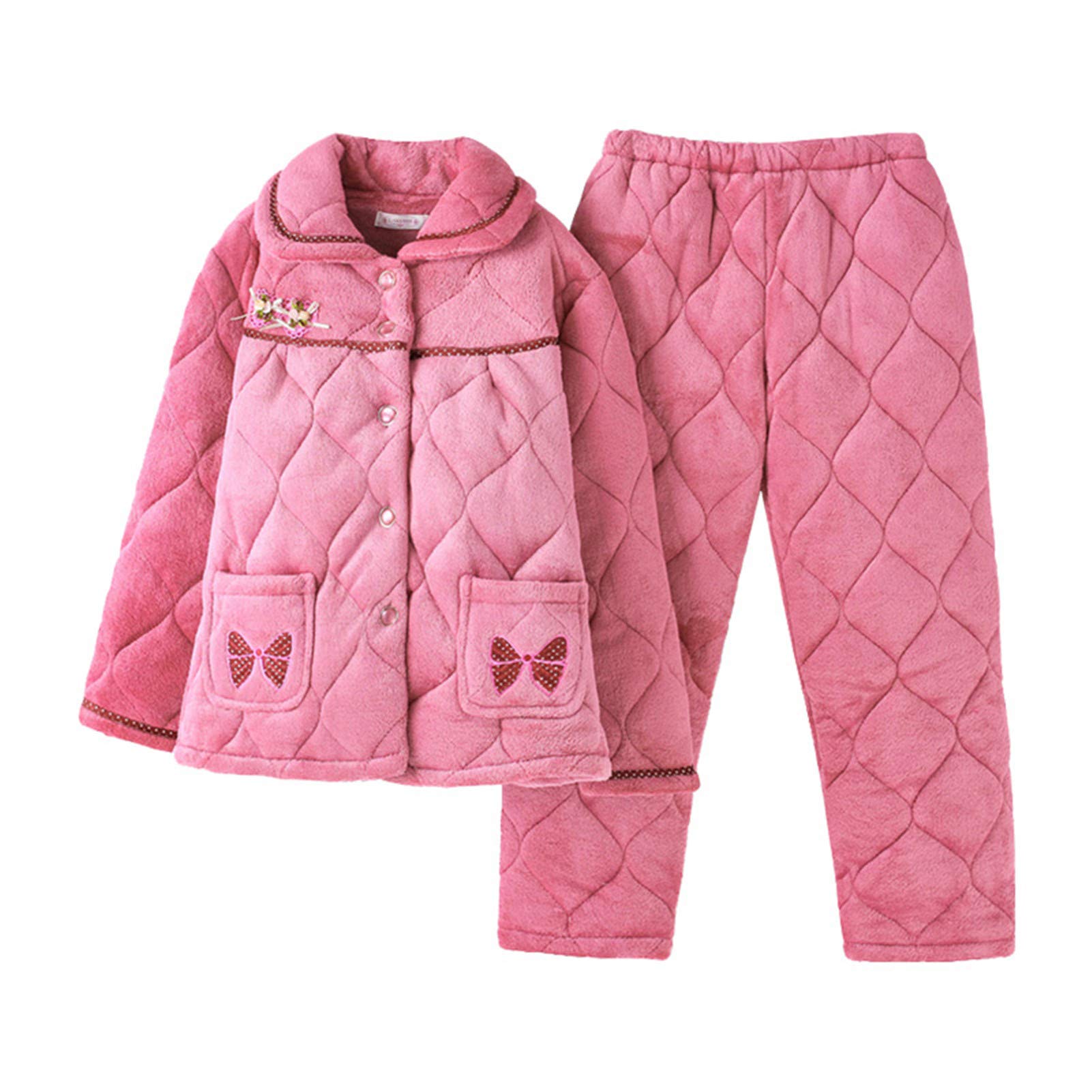 M.Givefes Women's Coral Velvet Quilted Pajama Set - 3 Layer Thick Winter Cotton Sleepwear for Women | Cozy Home Wear & Loungewear for Cold Nights, Holiday Gifts, and Relaxing Weekends