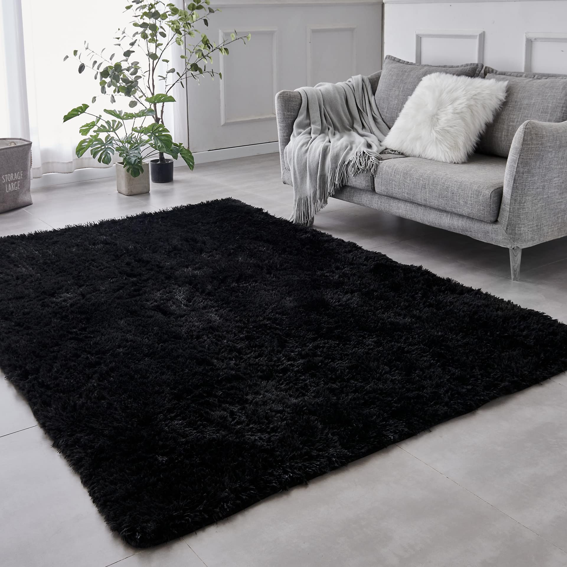 **TABAYON 9x12 Feet Extra Large Shag Area Rug - Ultra Soft Plush Black Indoor Rug for Living Room, Nursery & Home Decor - Non-Skid Modern Faux Fur Carpet (Perfect for Cozy Spaces, Bedrooms & Kids' Play Areas)**