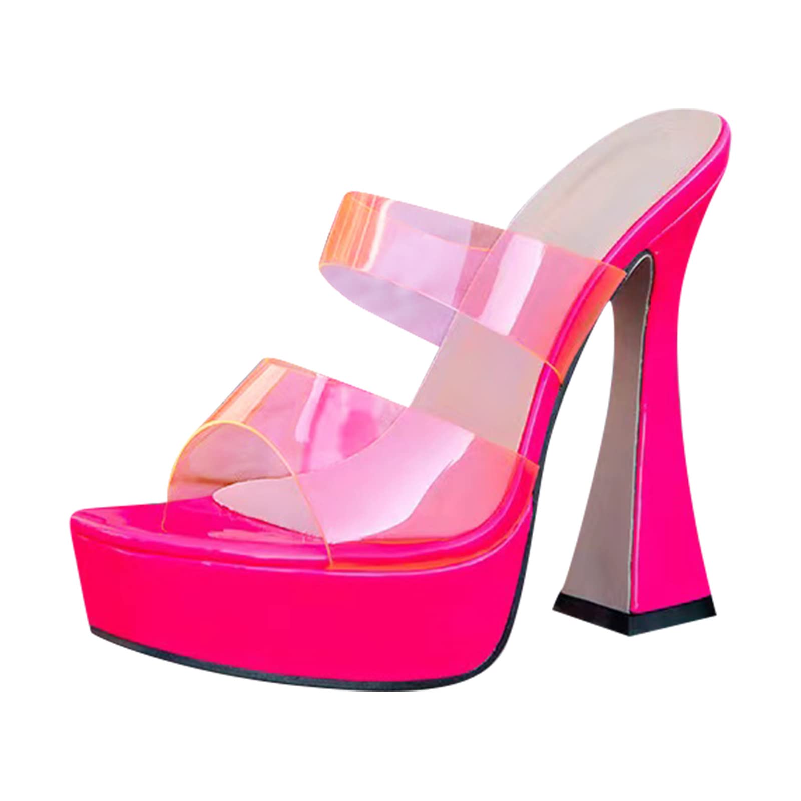 Women's Neon Green High Heel Platform Sandals - Transparent Strap Summer Slippers for Parties, Weddings & Beach Outfits