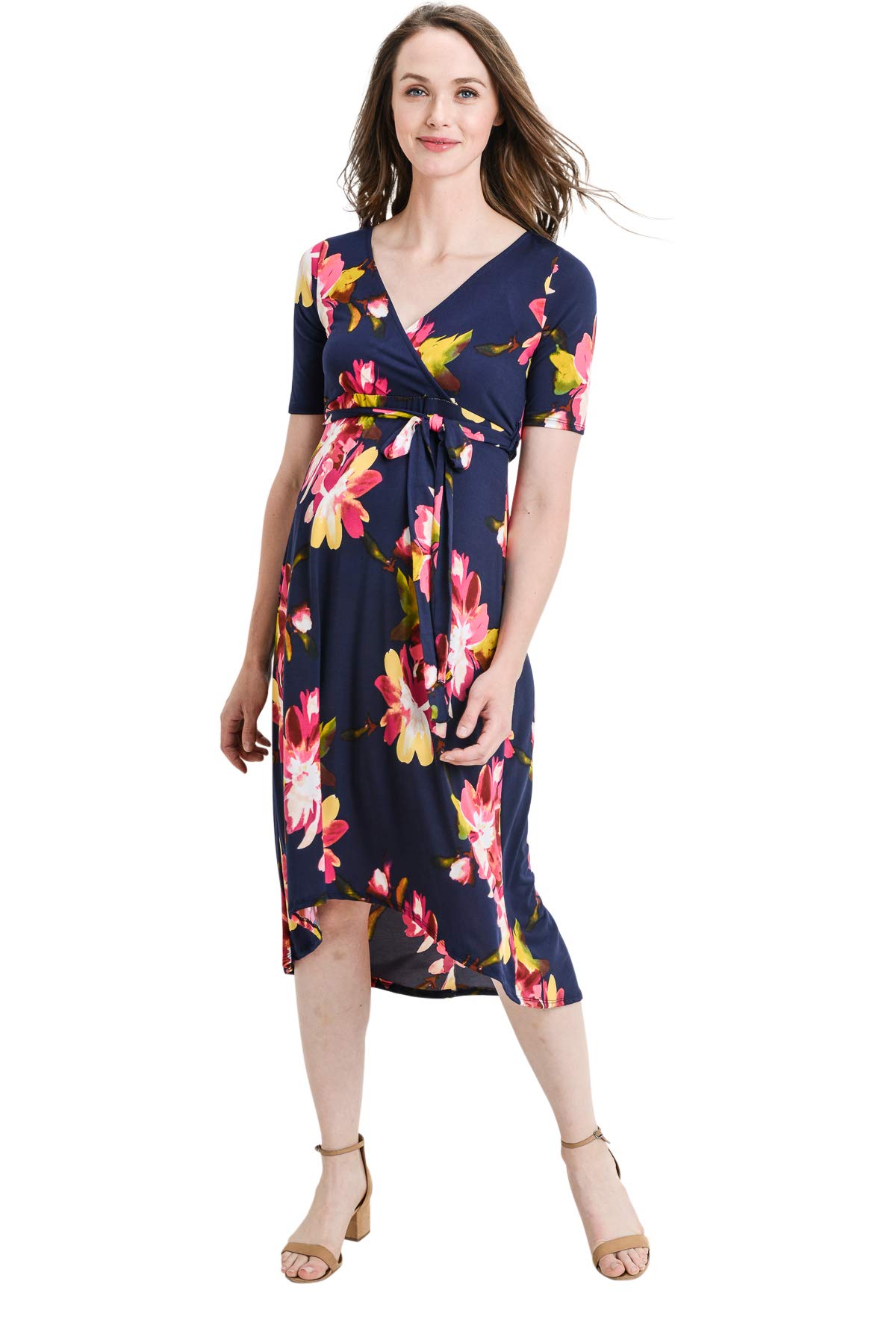 Maternity Wrap Dress for Women - Stretchy Midi Length with Adjustable Waist Belt | Comfortable Pregnancy Clothes for Work, Parties & Everyday Wear