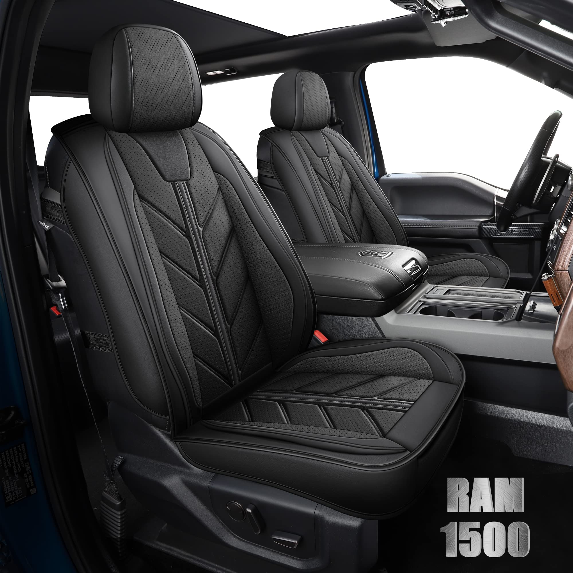 Dodge Ram 1500 2009-2024 Seat Covers - Premium Pleather Custom Fit for Ram 1500/2500/3500 Limited Laramie Big Horn Models - 5-Piece Full Set (Black) - Perfect for Truck Protection & Interior Upgrade
