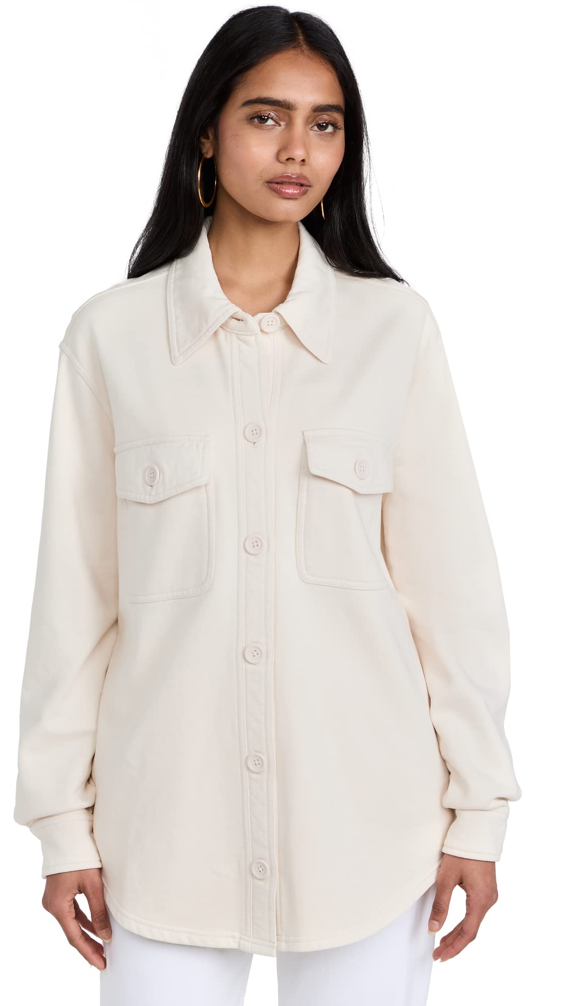 Good American Essentials Women's Fleece Shacket Jacket - Cozy Oversized Fleece-Lined Button Up for Fall & Winter | Perfect for Layering, Casual Outfits, and Outdoor Activities