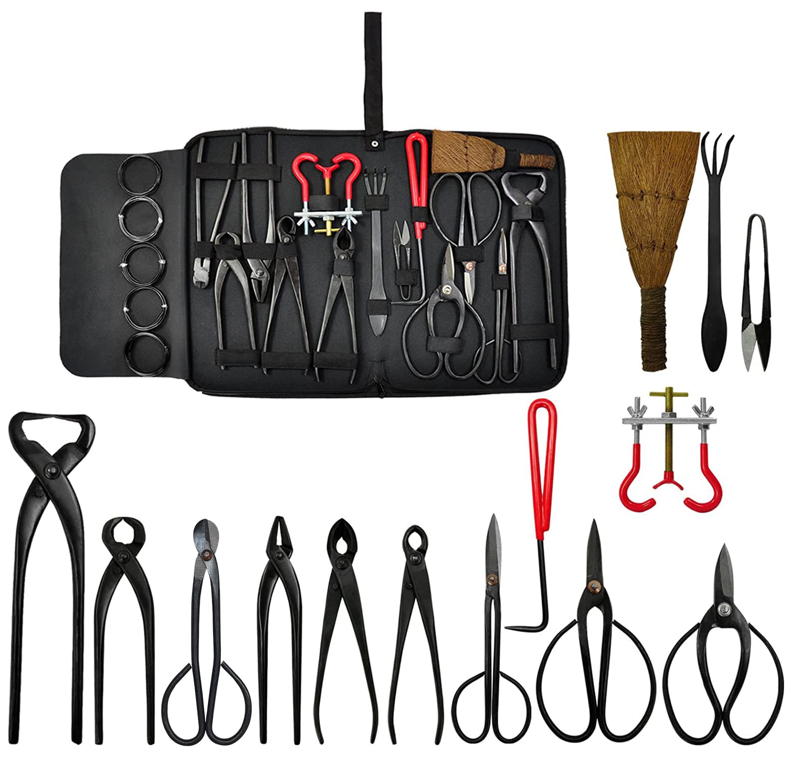 Voilamart 14-Piece Bonsai Tools Kit with Carrying Case - Carbon Steel Pruning Shears, Scissors & Gardening Tool Set for Bonsai Tree Care, Trimming & Plant Maintenance - Perfect for Home Gardeners & Professional Landscapers