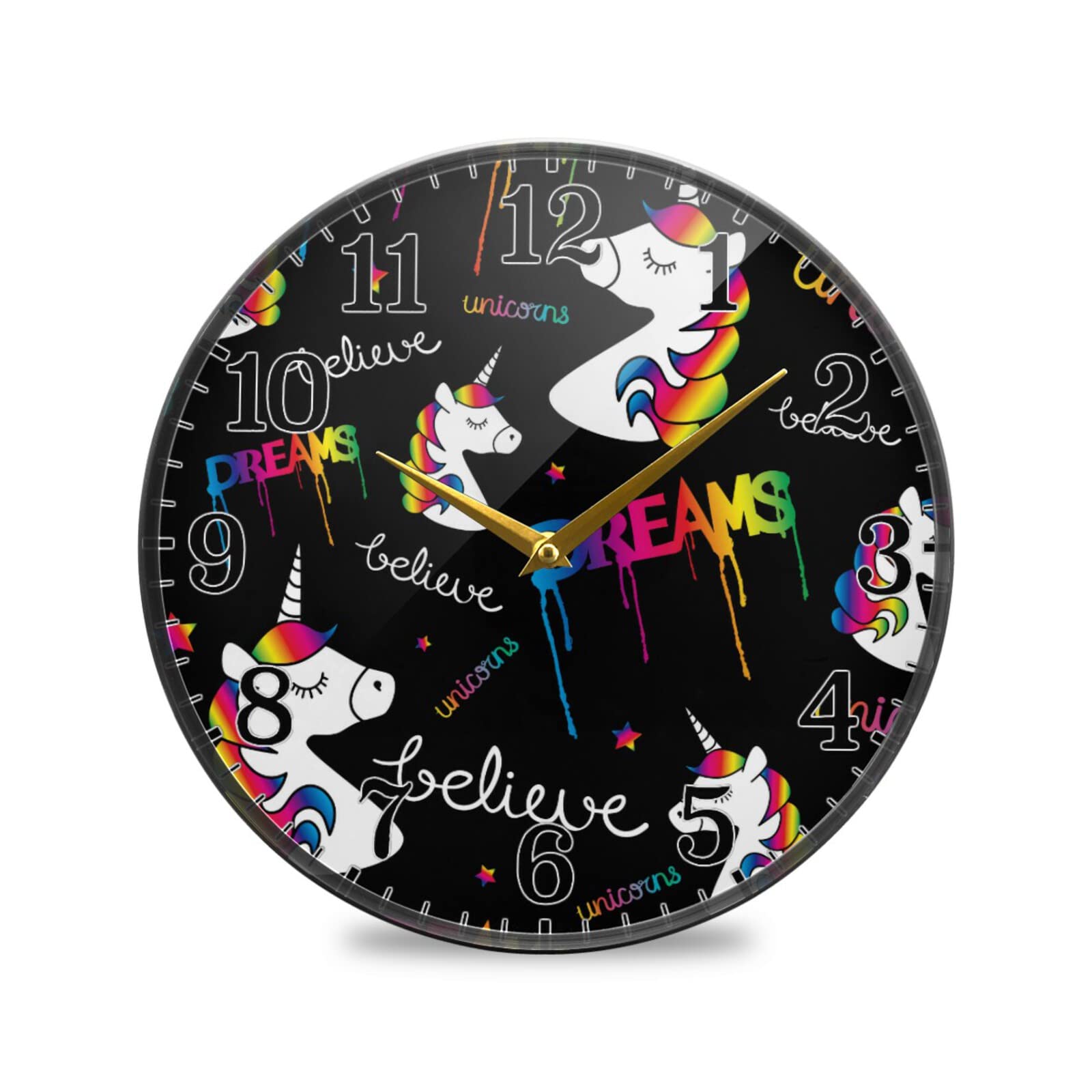 CHIFIGNO 10 Inch Unicorn Dreams Wall Clock - Silent Non-Ticking Battery Operated for Kitchen, Living Room, Bedroom & Office - Perfect for Kids Room Decor, Nursery, Dorm & Gift Giving