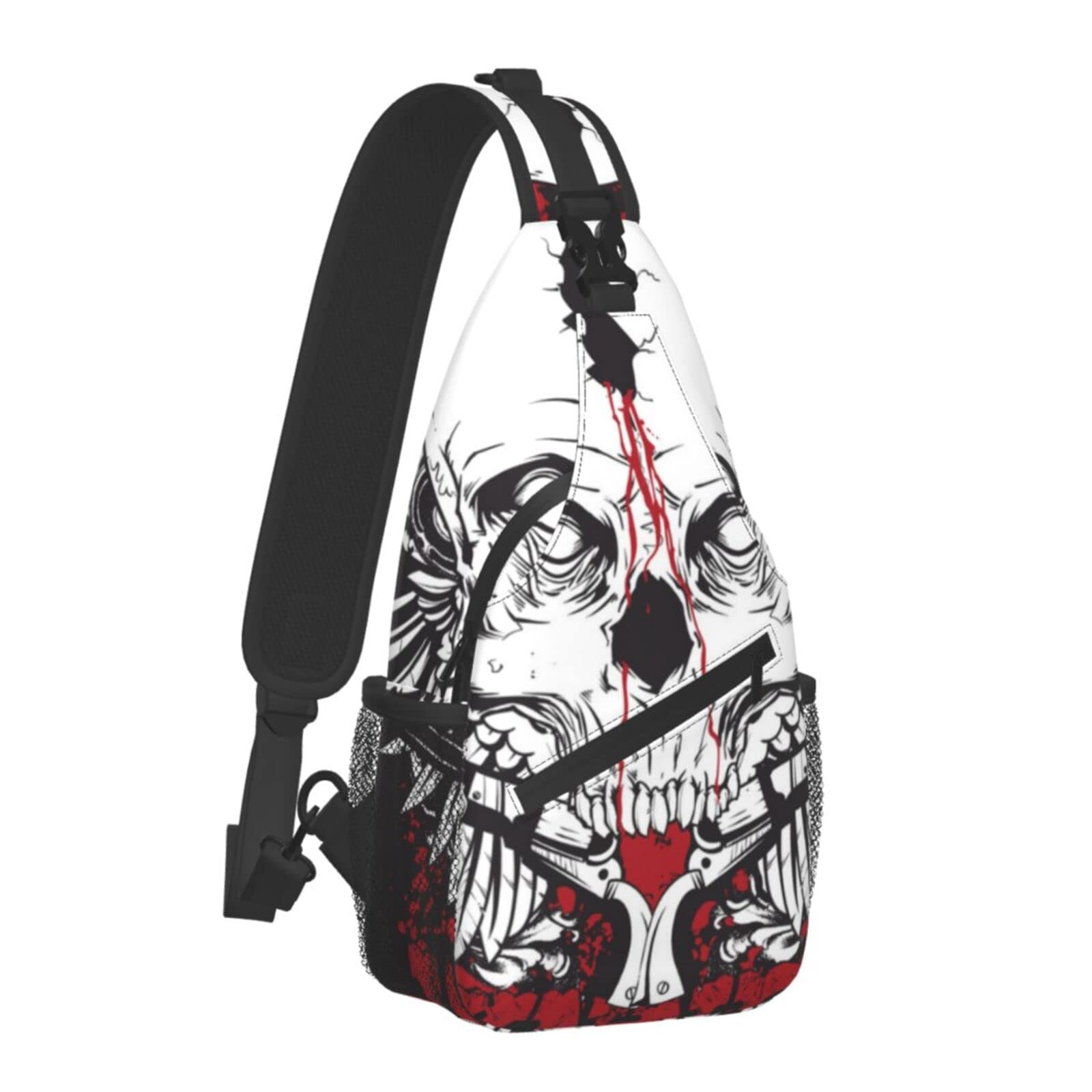 Men's Casual Crossbody Bag - Skull Print Sling Backpack with Zipper Pockets for Cycling, Travel & Hiking | Durable Shoulder Bag for Outdoor Adventures & Daily Use