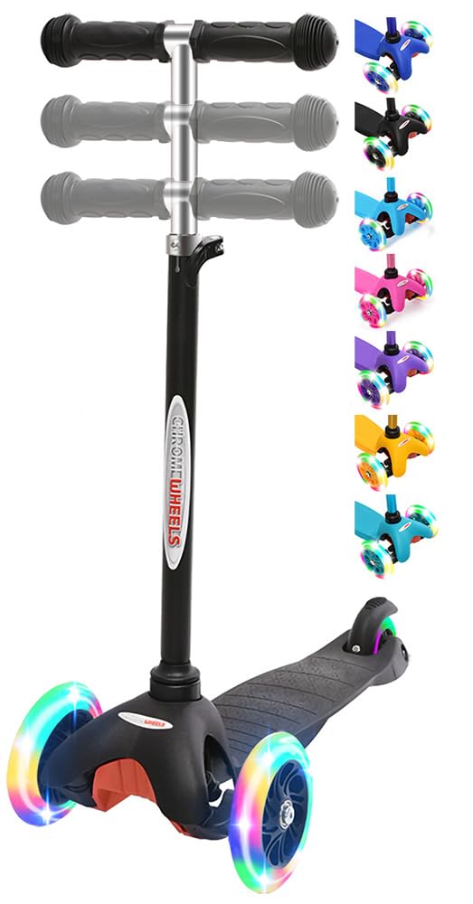 **ChromeWheels 3-Wheel Scooter for Kids Ages 3-6 - Adjustable Height, LED Flashing Lights, Lean-to-Steer Design - Perfect for Toddlers' Outdoor Play, Park Rides & Neighborhood Fun**