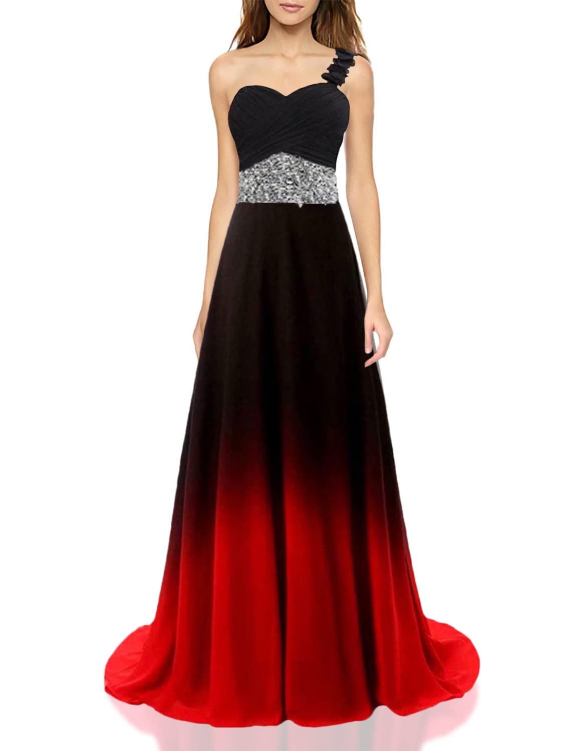 Beilite Women's One Shoulder Ombre Gradient Evening Prom Dress A-Line Long Plus Size Bridesmaid Gown for Weddings, Parties & Special Occasions