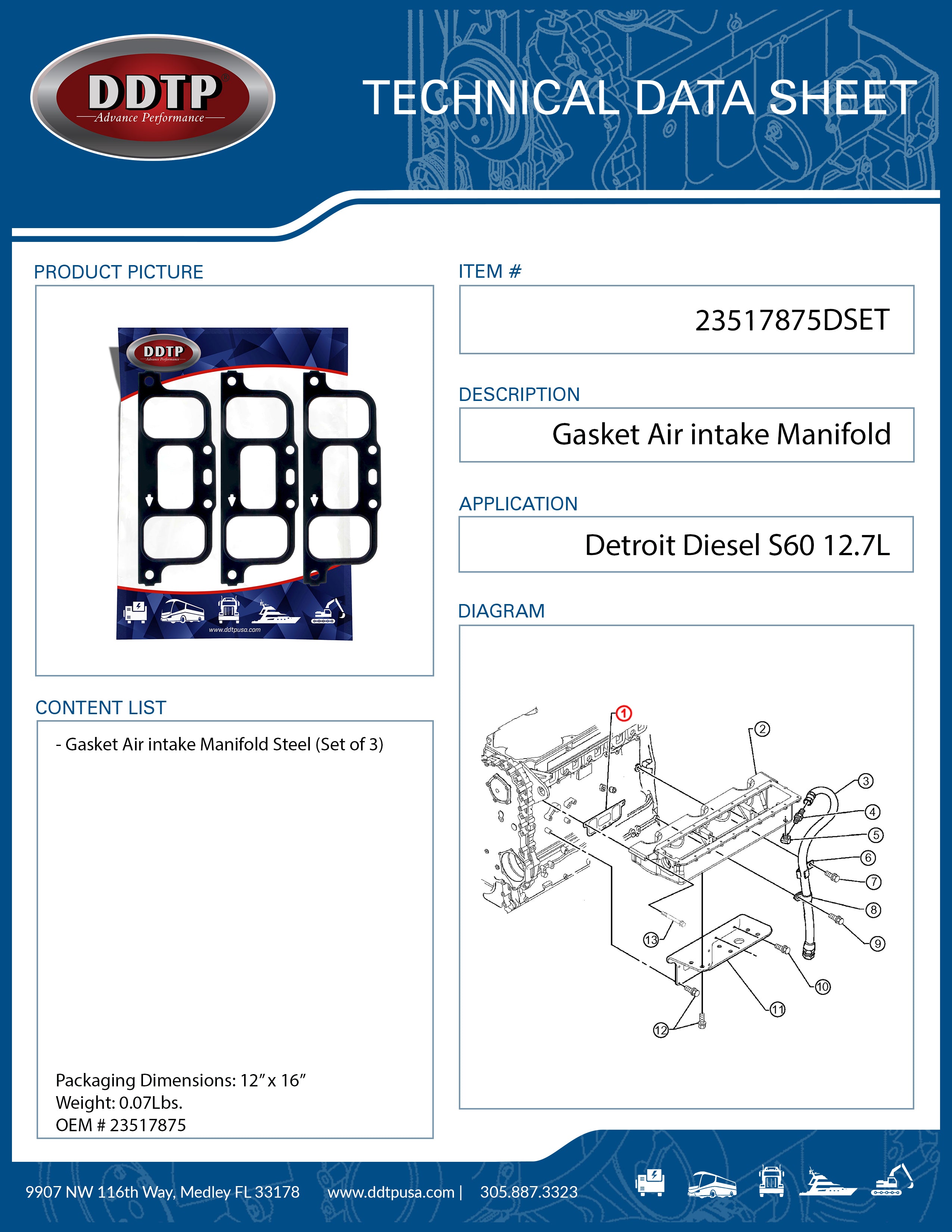 High-Performance Steel Air Intake Manifold Gasket Set for S60 12.7L Engine (3-Piece) - Perfect for Engine Repair & Maintenance, DIY Automotive Projects