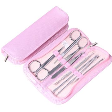 8-Piece Blackhead Extractor Kit - Pink Stainless Steel Blemish Remover Tools for Facial Pore Cleaning, Acne Treatment & Skin Care - Perfect for Home Spa & Professional Use