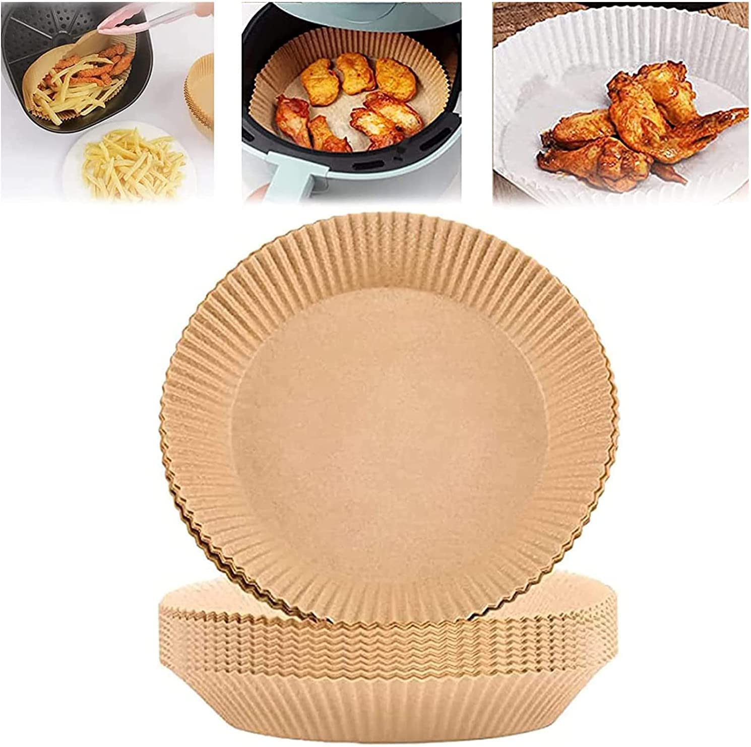 100-Pack Air Fryer Disposable Paper Liners - 7.8 Inch Non-Stick Parchment Sheets for Baking, Roasting & Microwave - Unperforated Round Air Fryer Accessories - Perfect for Quick Meals, Healthy Cooking & Easy Cleanup