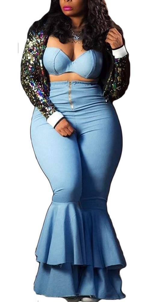 Women's Two Piece Outfits - Off Shoulder Ruffled Crop Top & High Waisted Long Pants Set, Colorful Floral Print Summer Outfit for Beach, Vacation & Party Wear