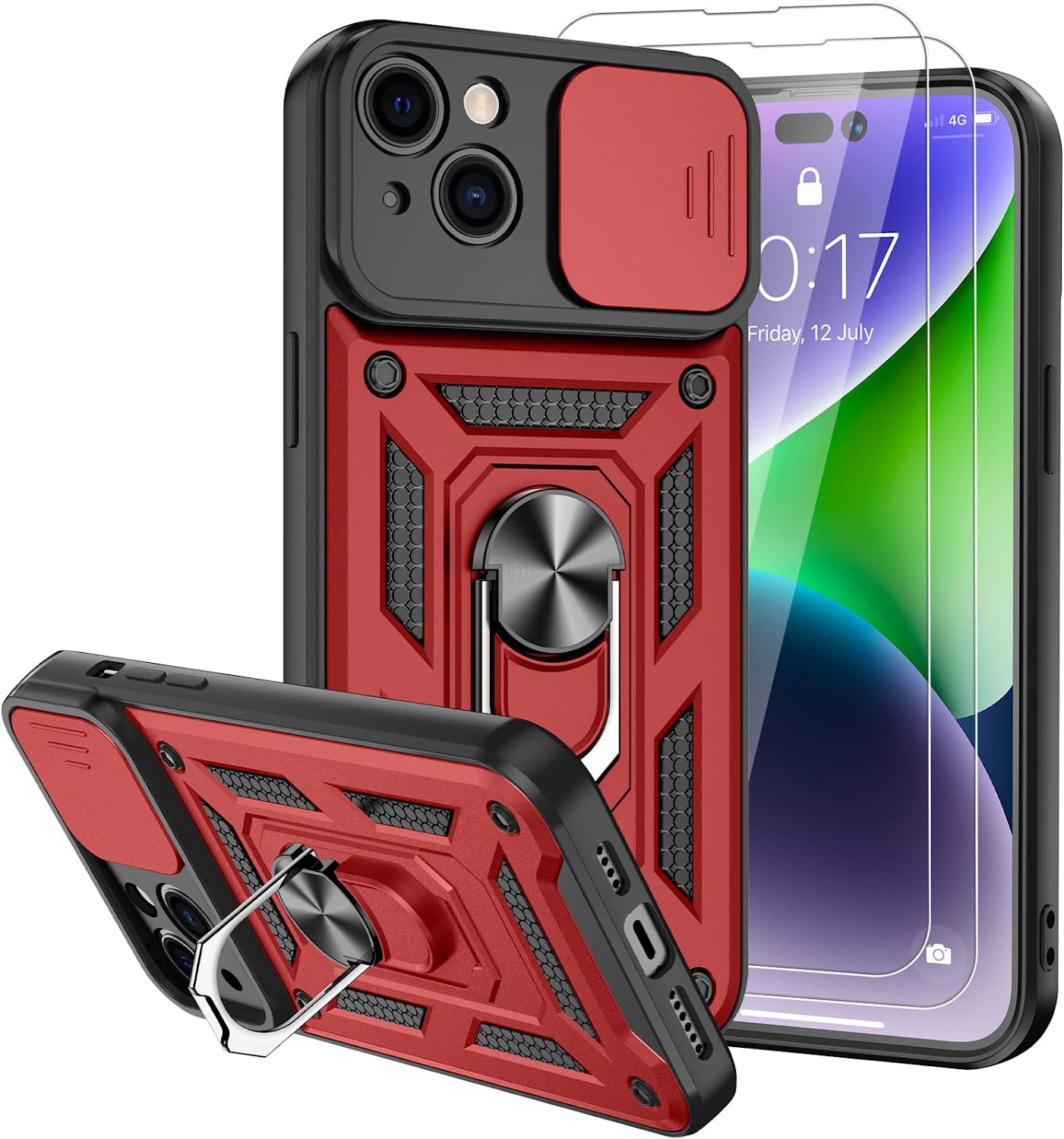 iPhone 14 Plus Case with Slide Camera Cover & Screen Protector - Shockproof Slim Fit Protective Phone Cover (Red) - Perfect for Everyday Use, Travel & Outdoor Activities